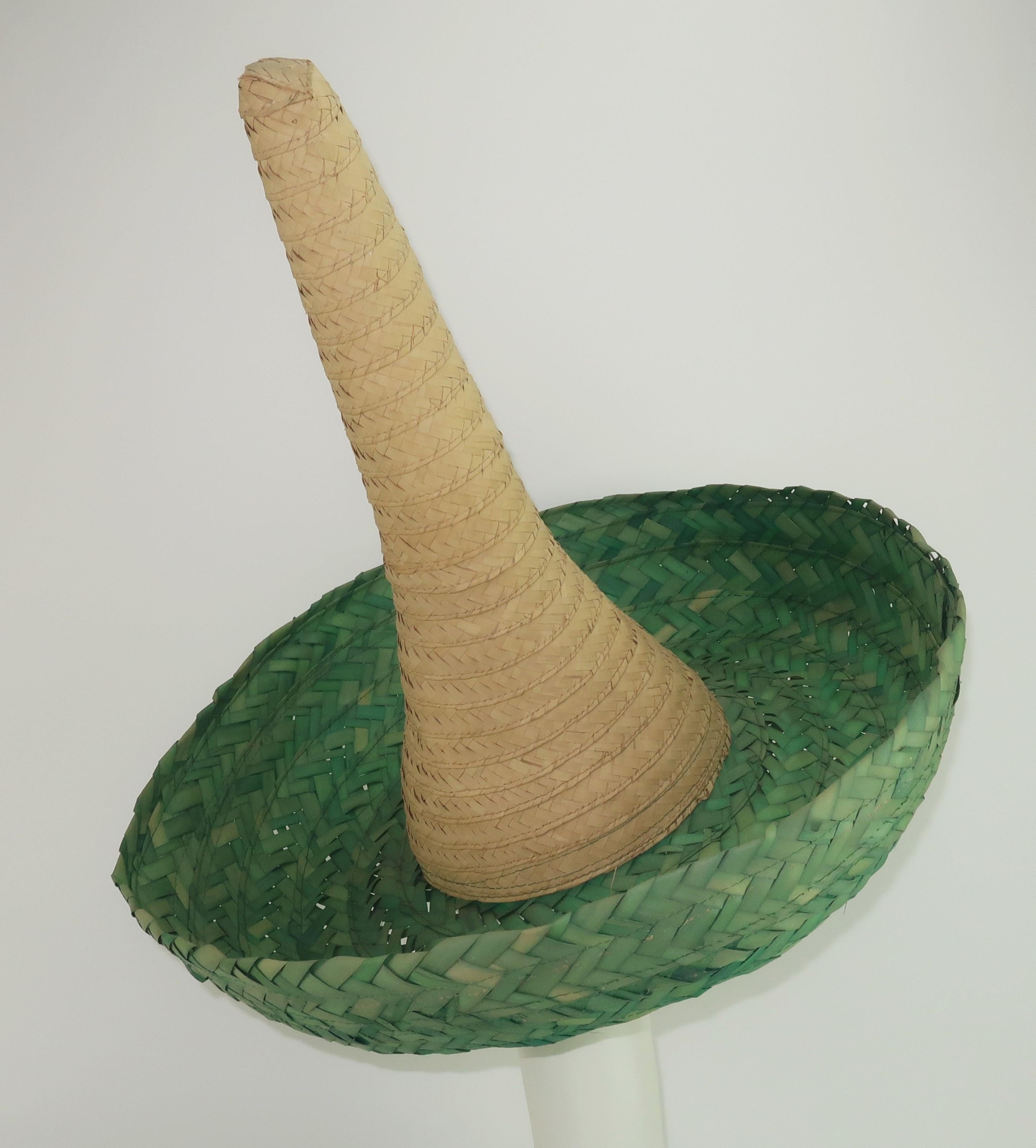 Gray Novelty Straw Mexican Sombrero Hat, 1960's