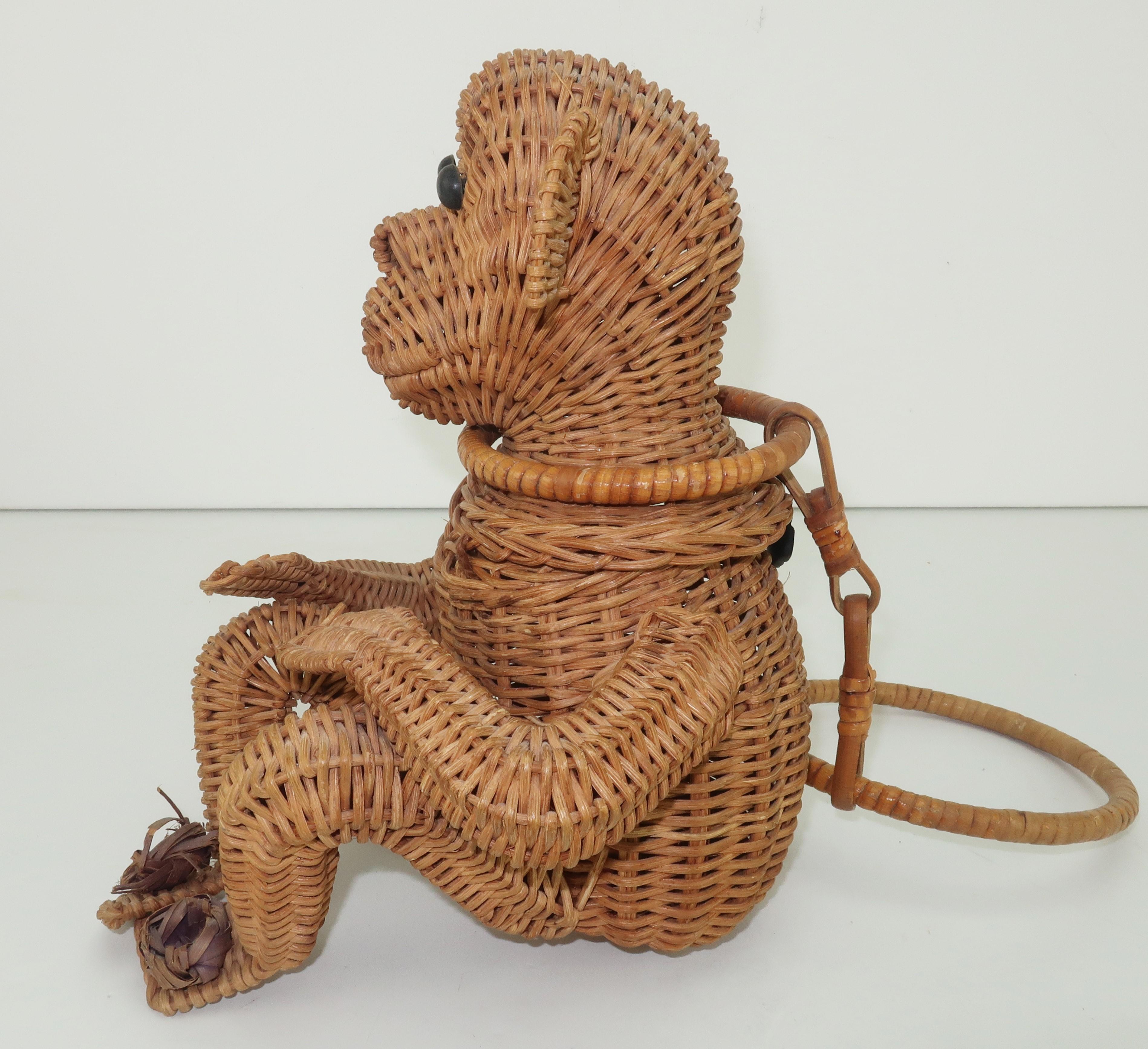 Women's or Men's Novelty Wicker Monkey Handbag, 1950's
