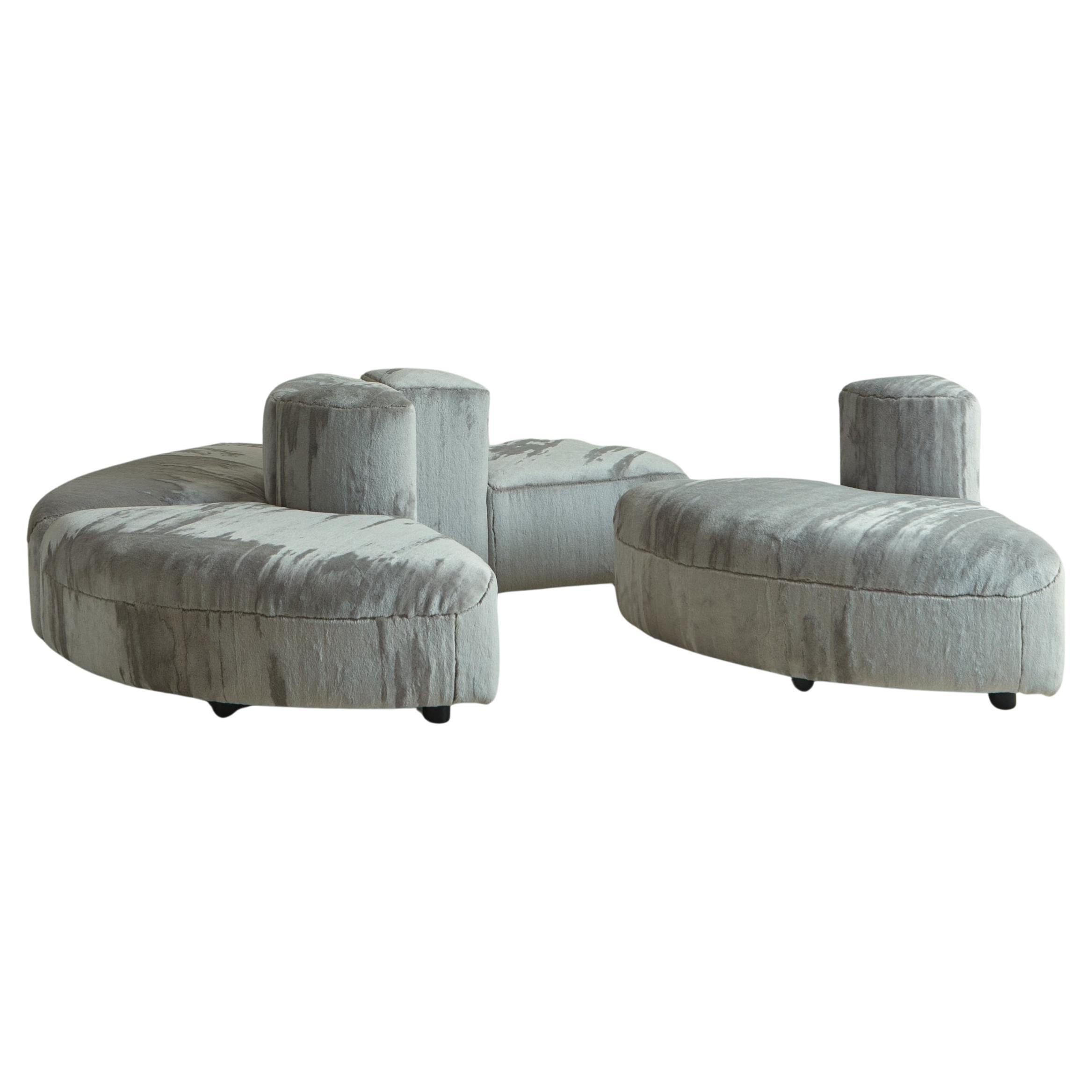 ‘Novemila 9000' Modular Sofa in Gray Striated Velvet by Tito Agnoli for Arflex