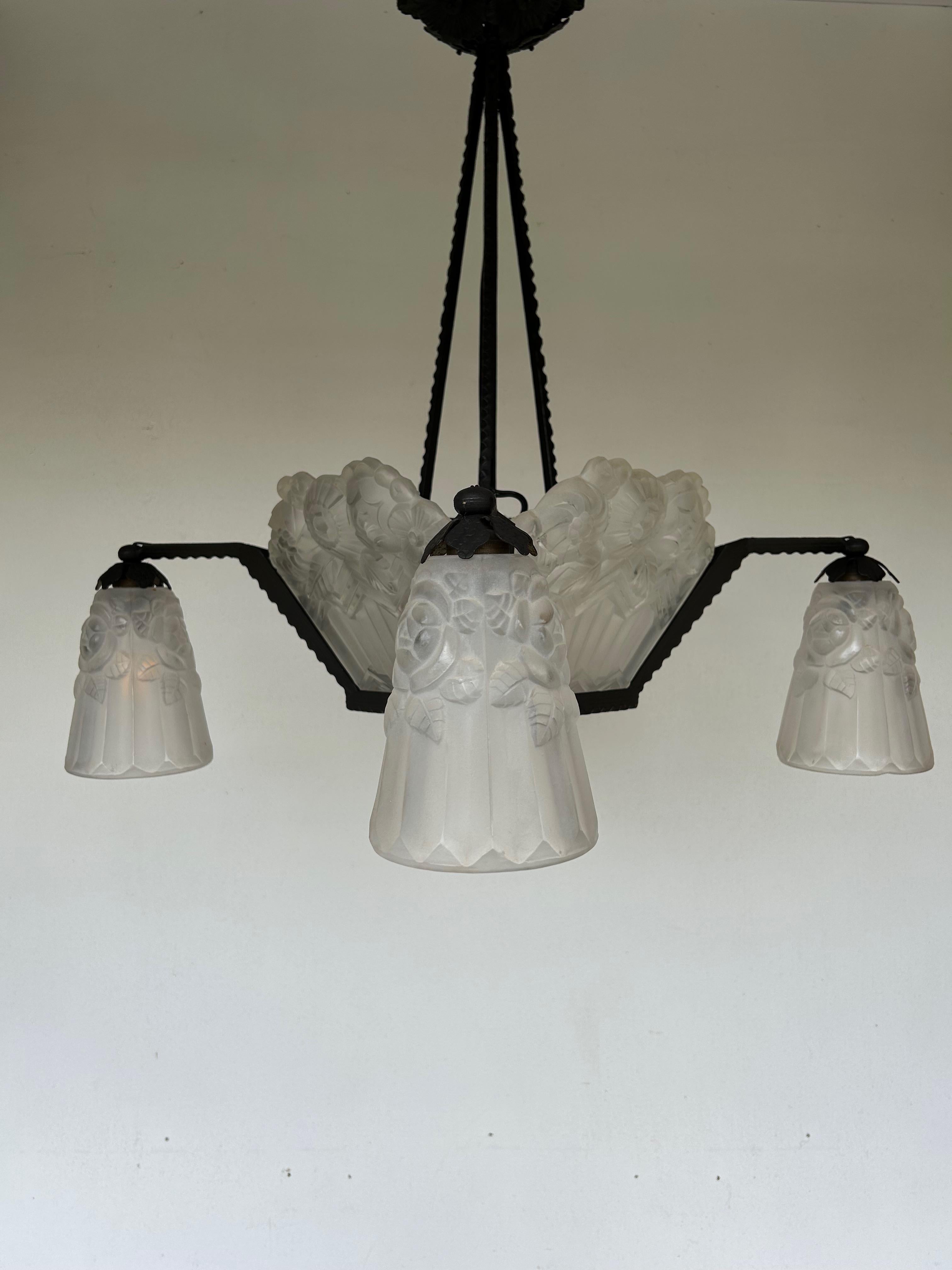 Francese Lampadario Noverdy Art Deco in vendita