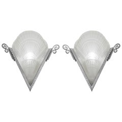 Noverdy Large French Art Deco Pair of Wall Sconces, Ca. 1925