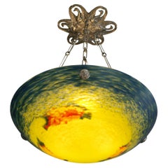 Noverdy Rare Wide Art Deco Swans Pendant Chandelier, France, 1920
