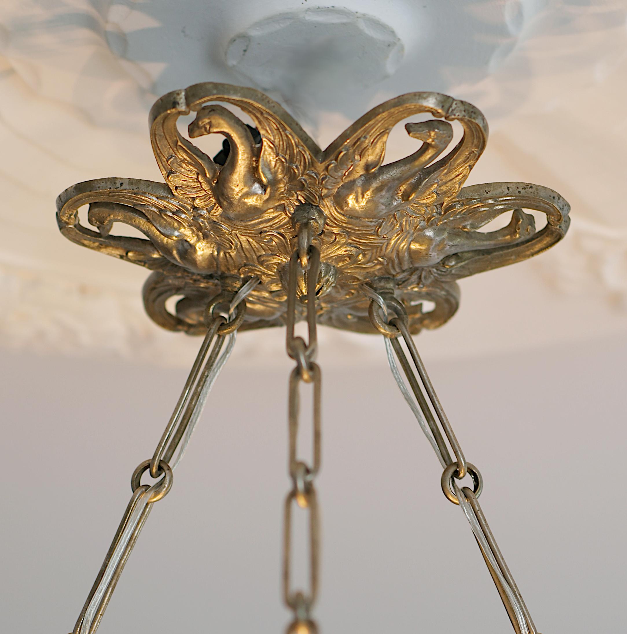 Noverdy Wide French Art Deco Swans Pendant Chandelier, Late 1920s For Sale 5
