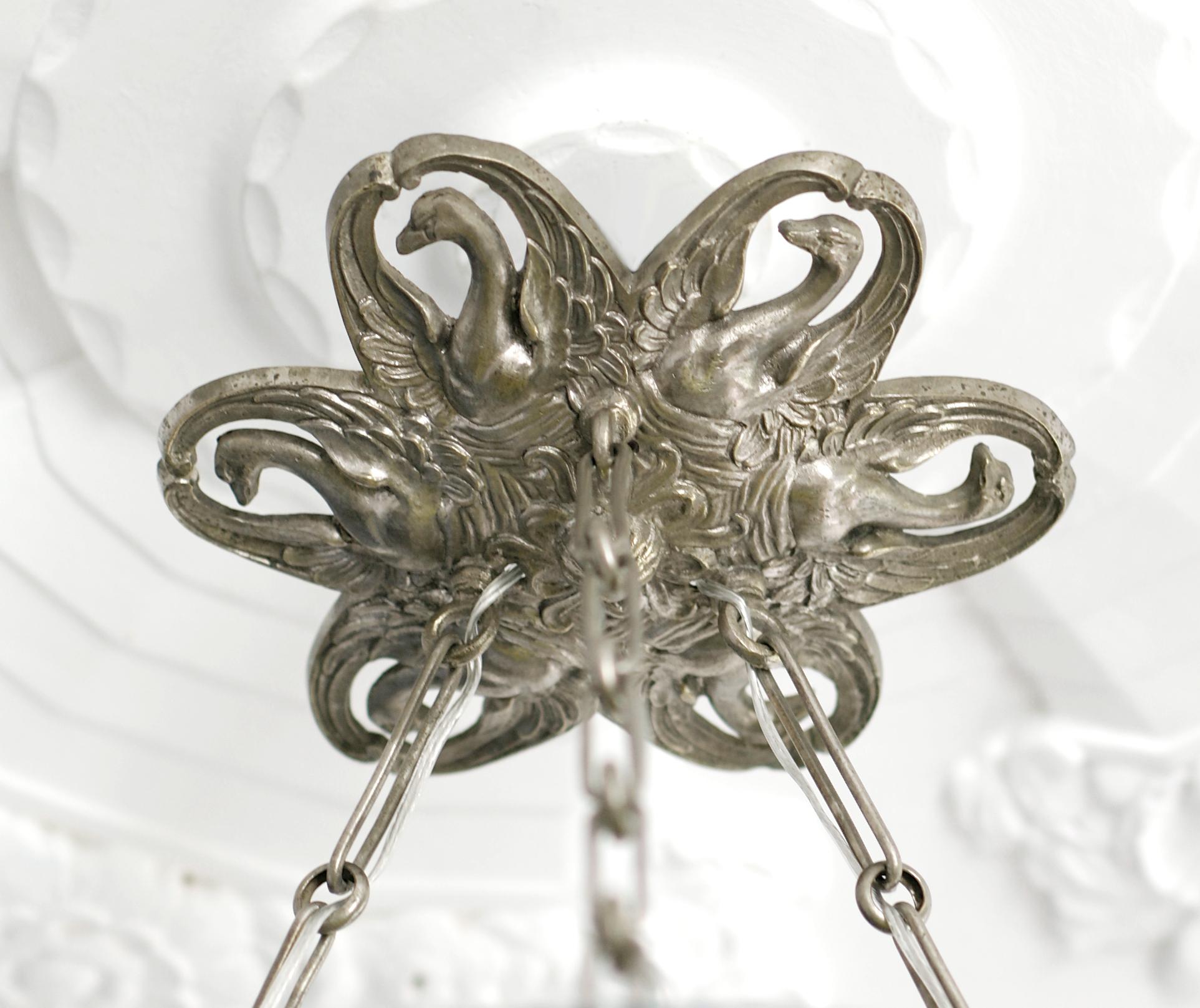 Noverdy Wide French Art Deco Swans Pendant Chandelier, Late 1920s For Sale 7