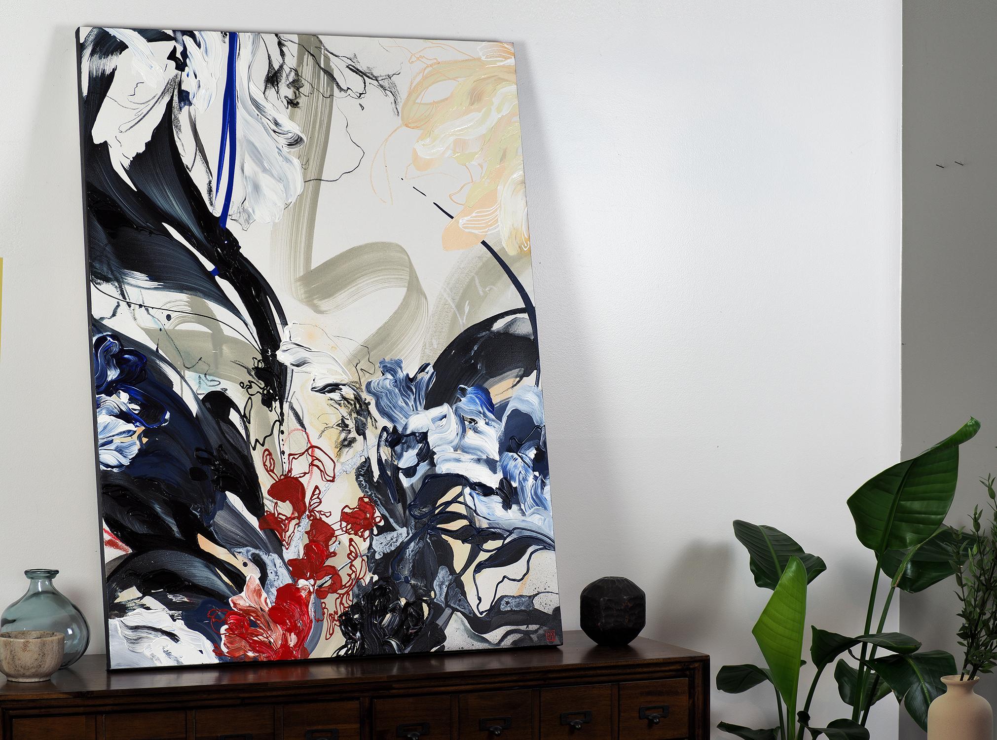 Kimono astrale, dipinto acrilico astratto contemporaneo su tela con cornice originale in vendita 1