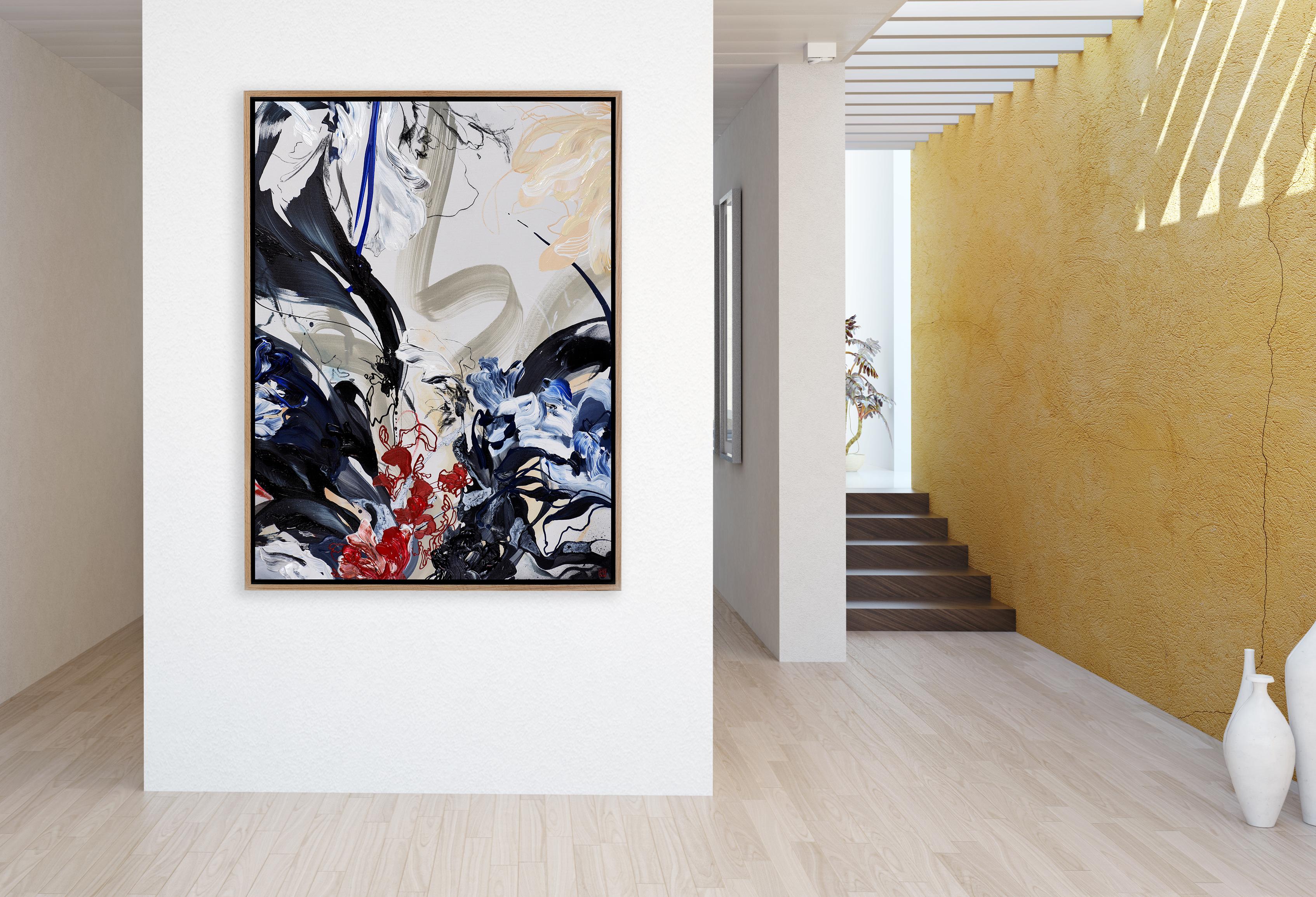 Kimono astrale, dipinto acrilico astratto contemporaneo su tela con cornice originale in vendita 3