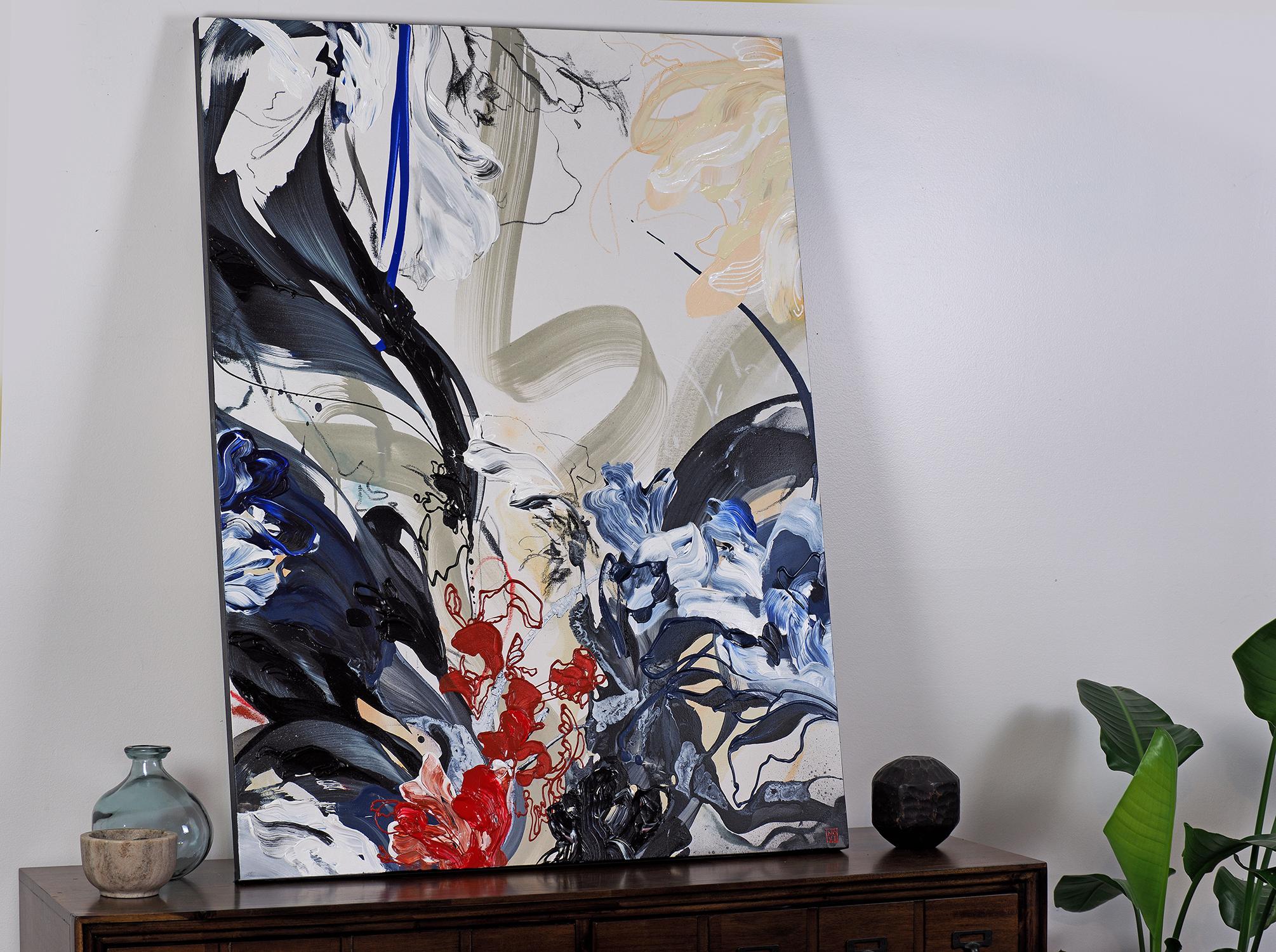 Kimono astrale, dipinto acrilico astratto contemporaneo su tela con cornice originale in vendita 4