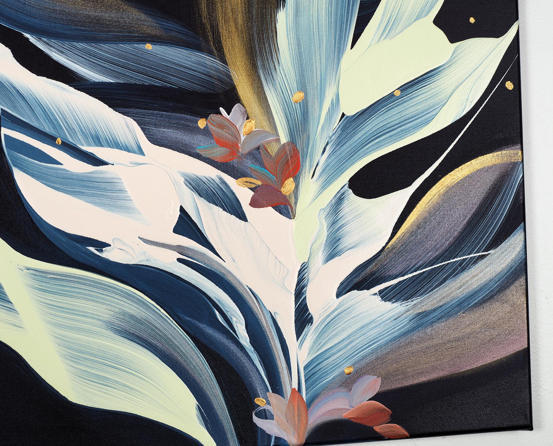 Daybreak, dipinto acrilico contemporaneo etereo, originale incorniciato e firmato - Abstract Painting Nero di Novi Lim