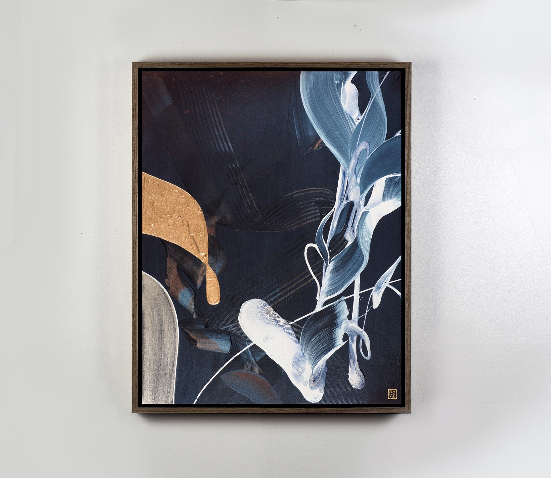 Art De Anima, Original gerahmtes signiertes zeitgenössisches abstraktes Gemälde in Blau und Gold im Angebot 2