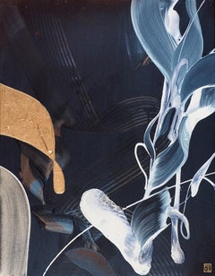 Art De Anima, Original gerahmtes signiertes zeitgenössisches abstraktes Gemälde in Blau und Gold