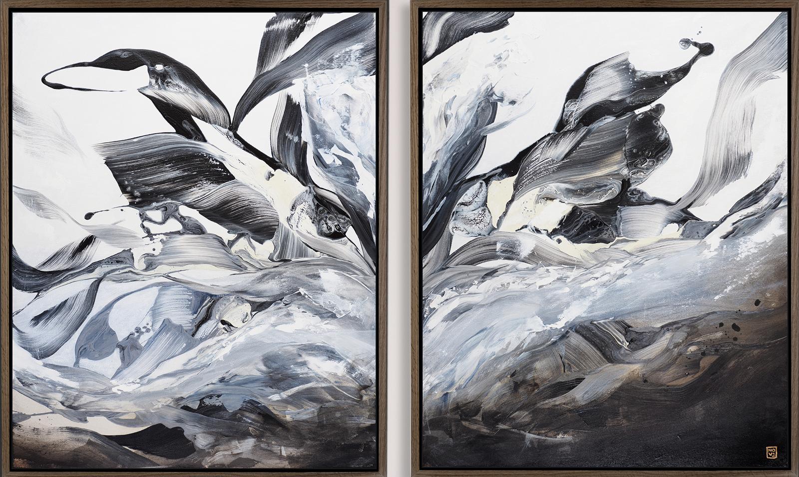 Novi Lim Abstract Painting - Deux Waterbird (Diptych)