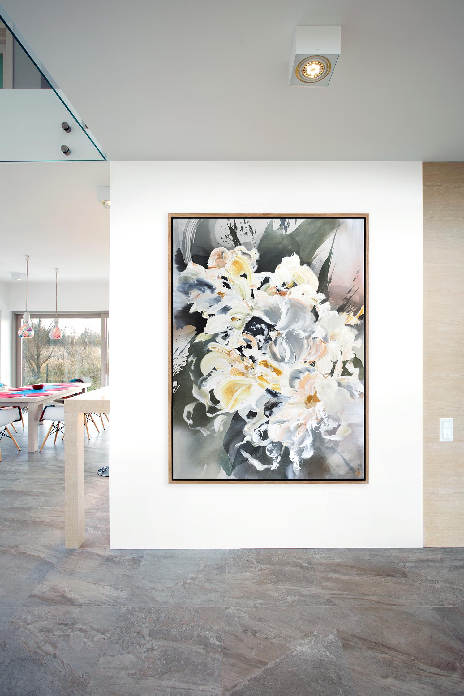 Original zeitgenössisches gerahmtes abstraktes Acrylgemälde auf Leinwand im Angebot 3
