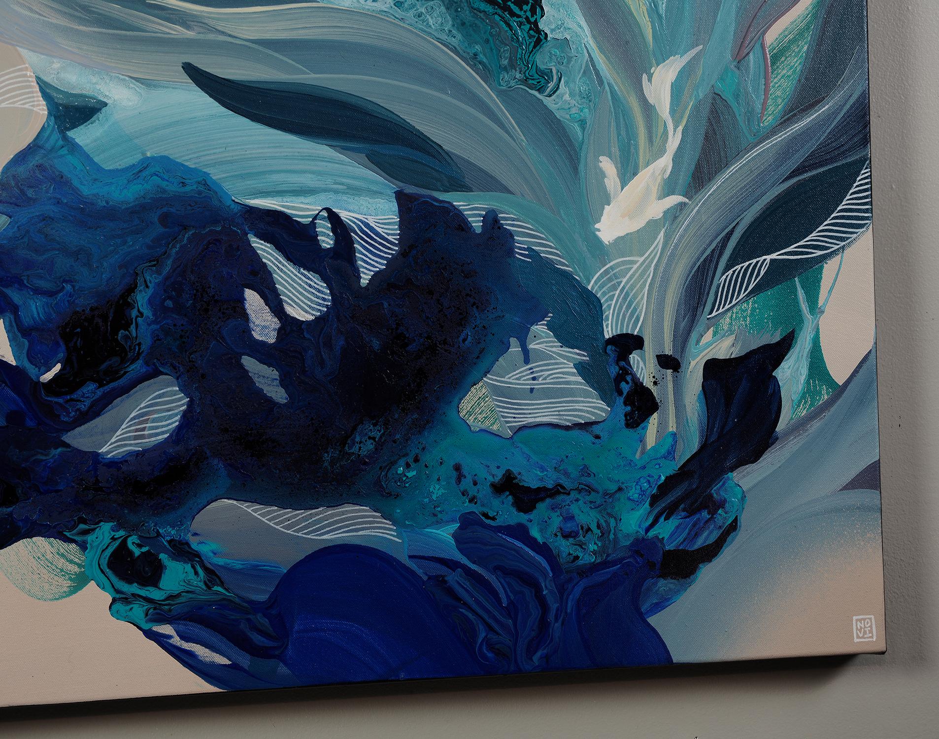 Floating Away - Blue Abstract Painting by Novi Lim