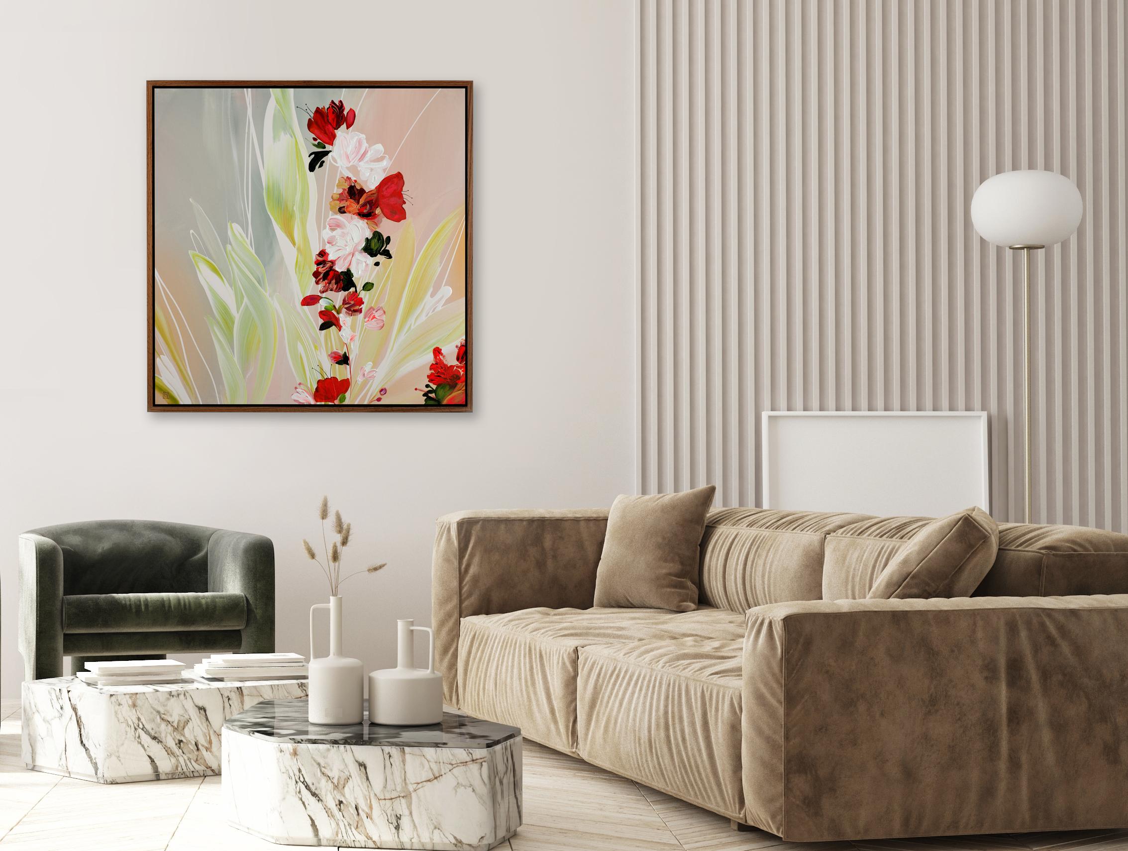 Just Carefree, Pintura floral abstracta contemporánea original enmarcada y firmada, 2022
36