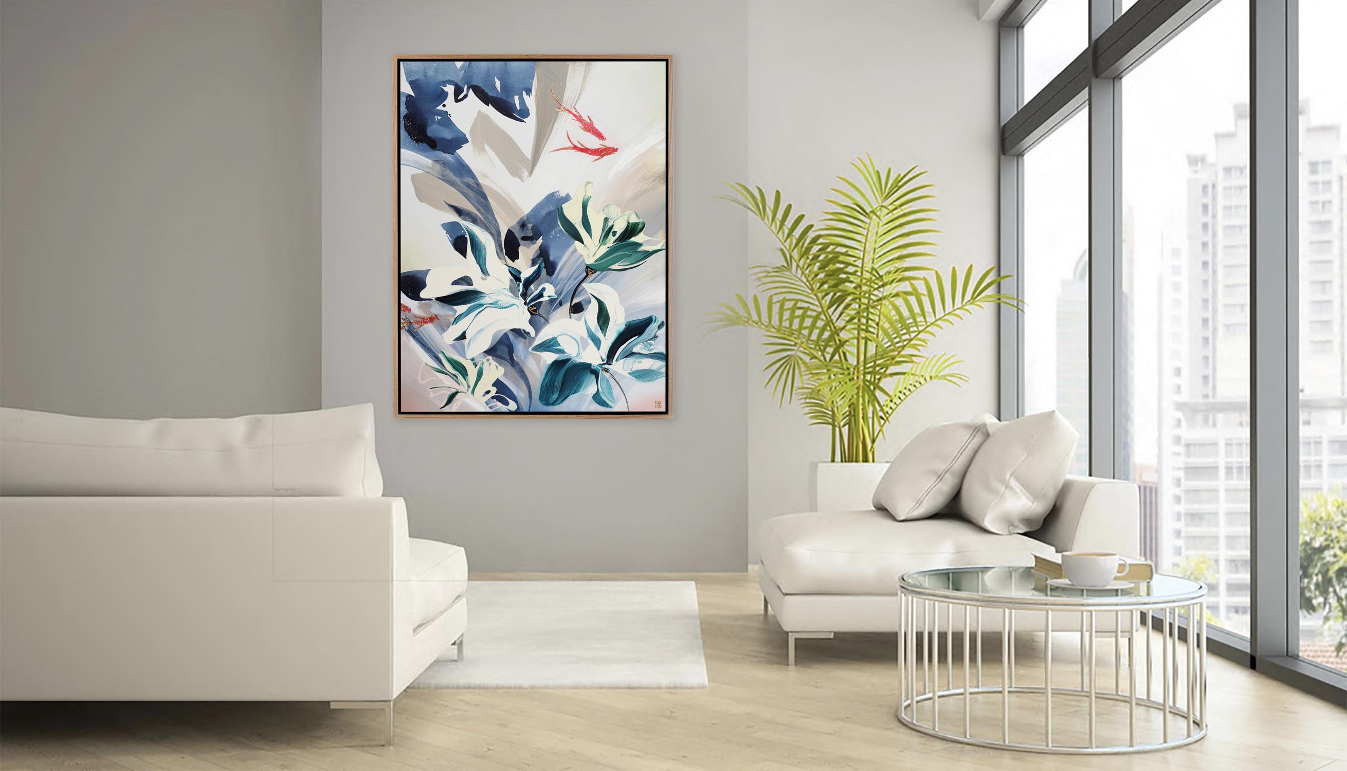 La Lagune, Pittura acrilica contemporanea astratta originale incorniciata e firmata 4