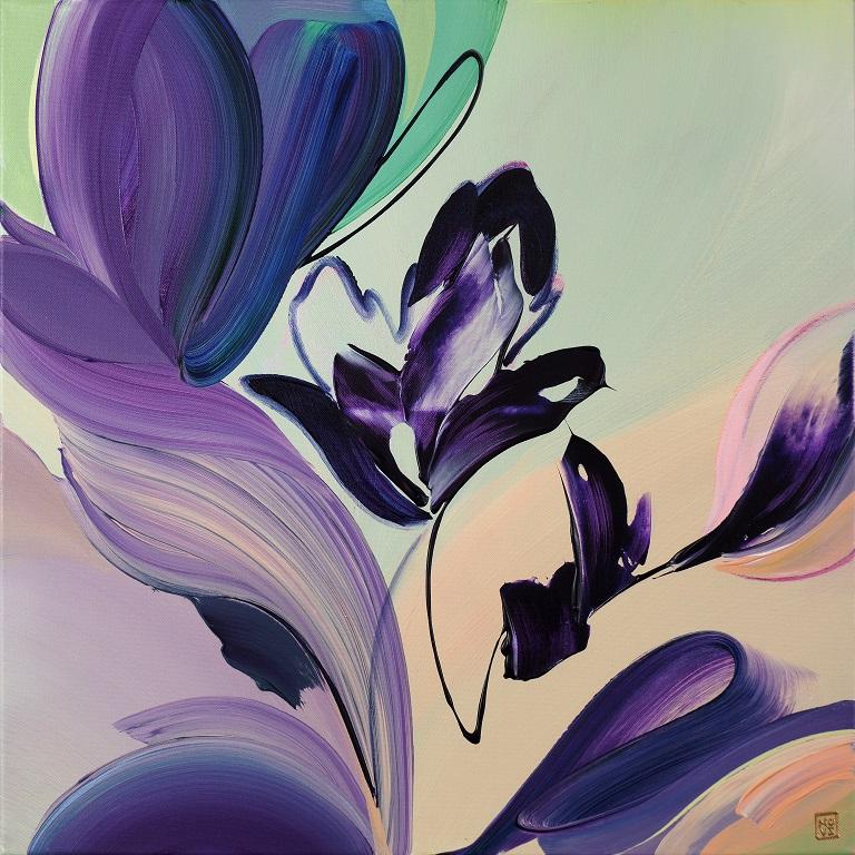 Novi Lim Abstract Painting - Lavish Violets, Original Framed Signed Contemporary Abstract Acrylic Painting