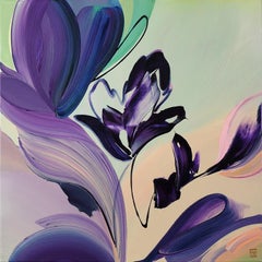 Lavish Violets, Original Framed Signed Contemporary Abstract Acrylic Painting