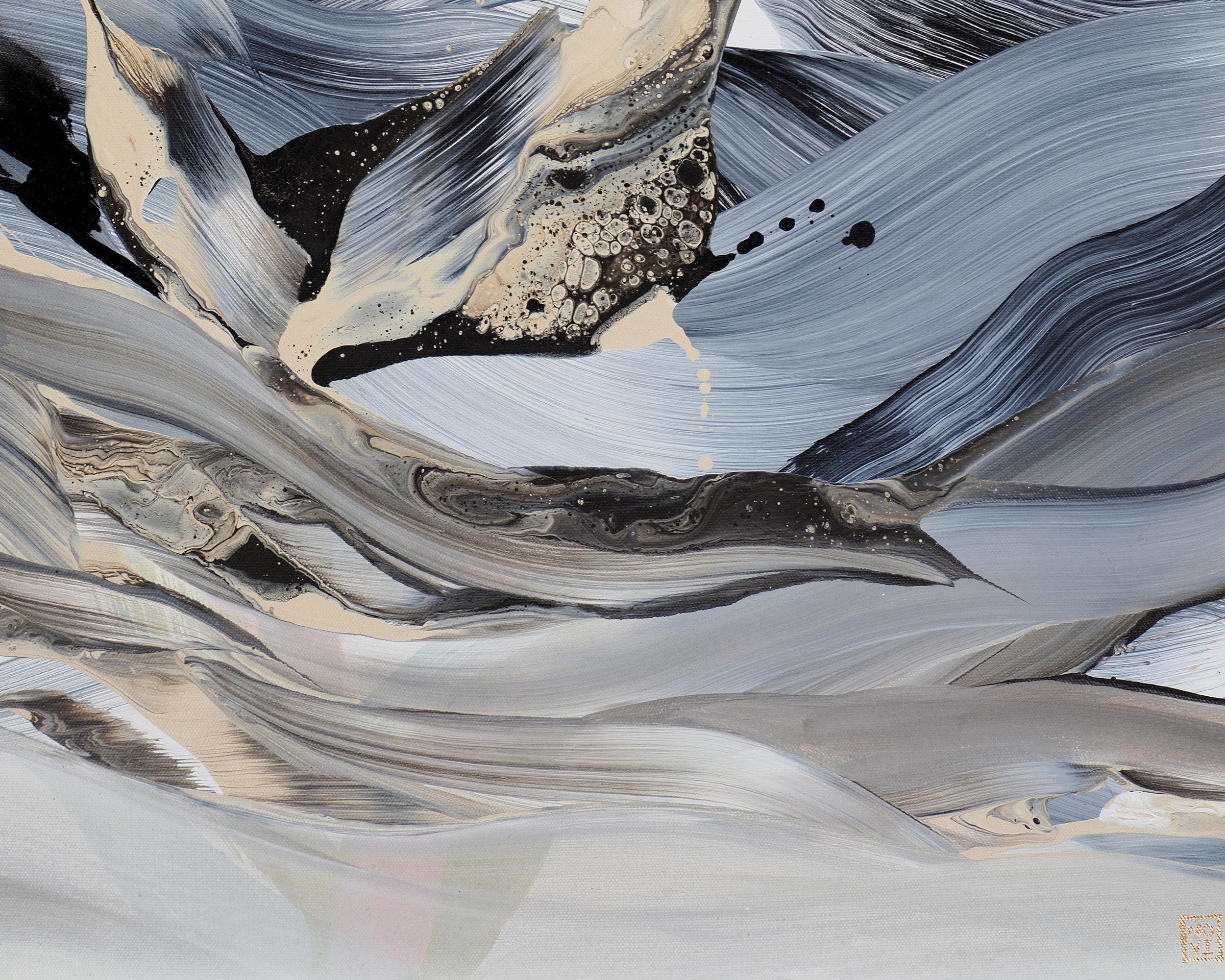 Luminous Torrent (Diptych) - Gray Abstract Painting by Novi Lim