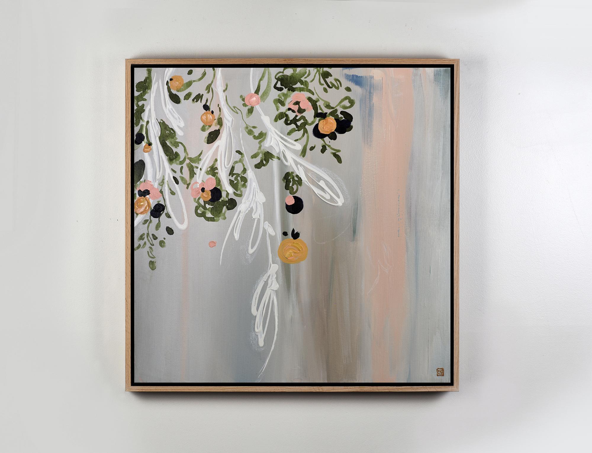 Mandarin Garden, Original Framed Signed Contemporary Square Abstract Painting For Sale 5