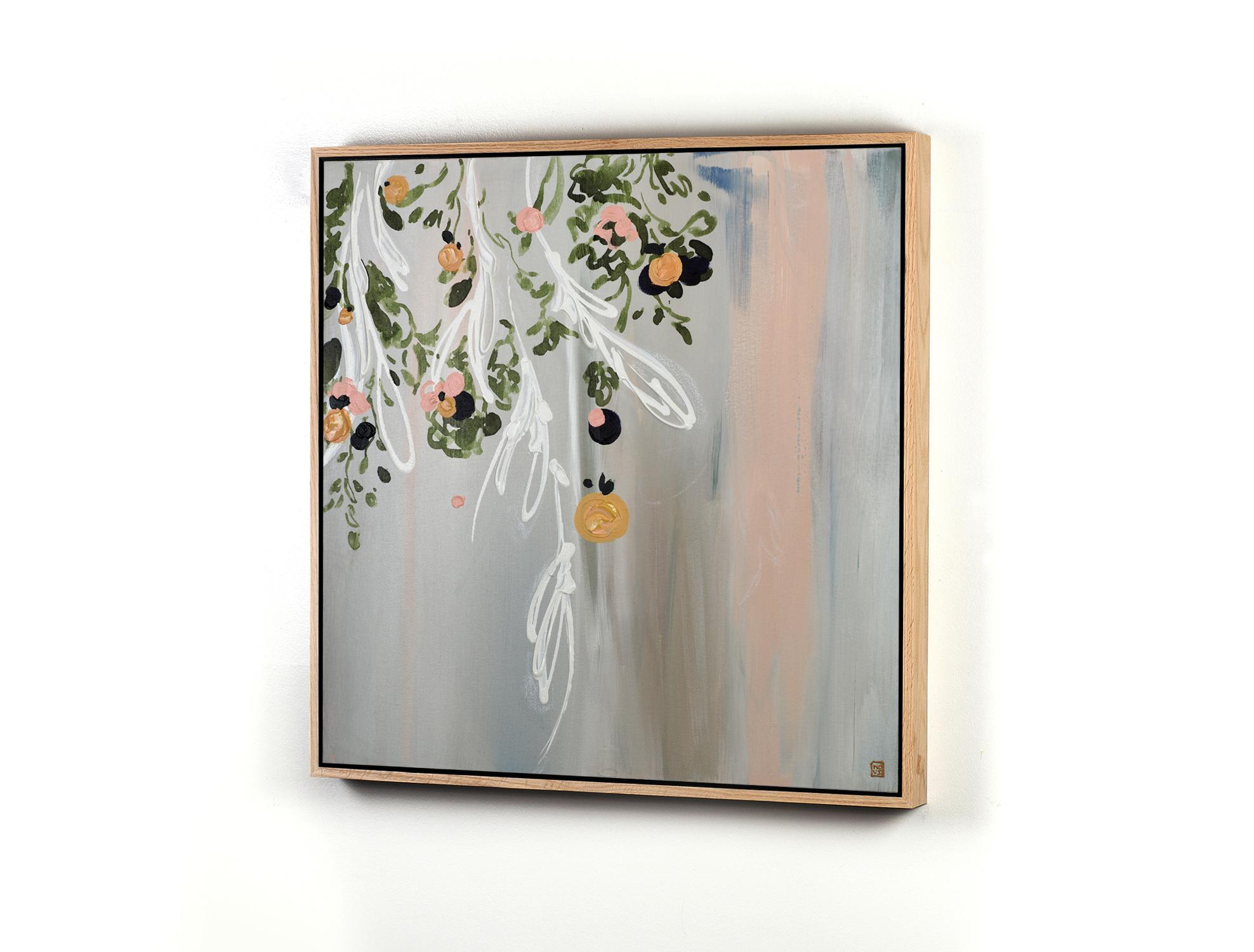 Mandarin Garden, Original Framed Signed Contemporary Square Abstract Painting For Sale 6