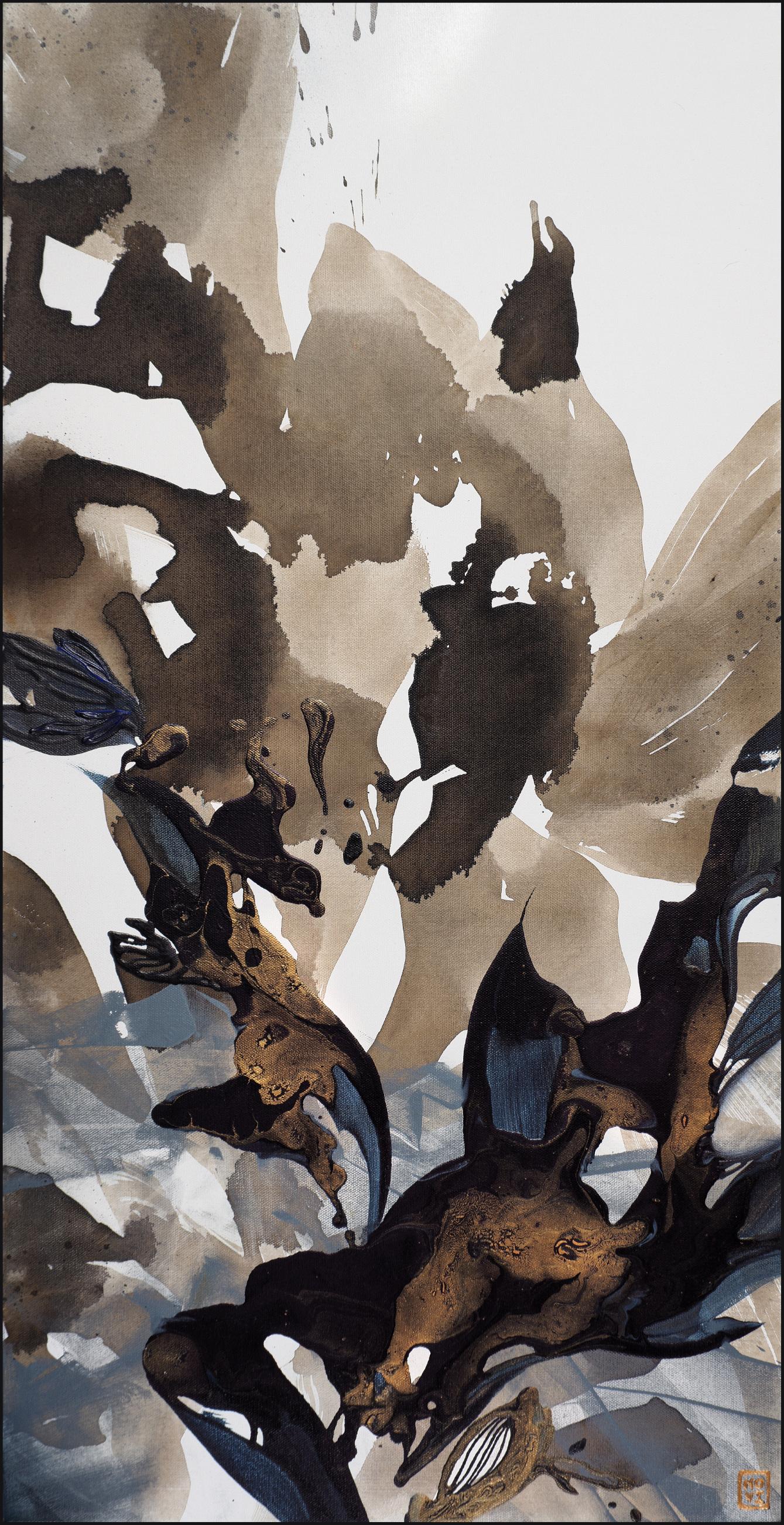 Abstract Painting di Novi Lim - La falena alla fiamma, dipinto astratto originale, 2021
