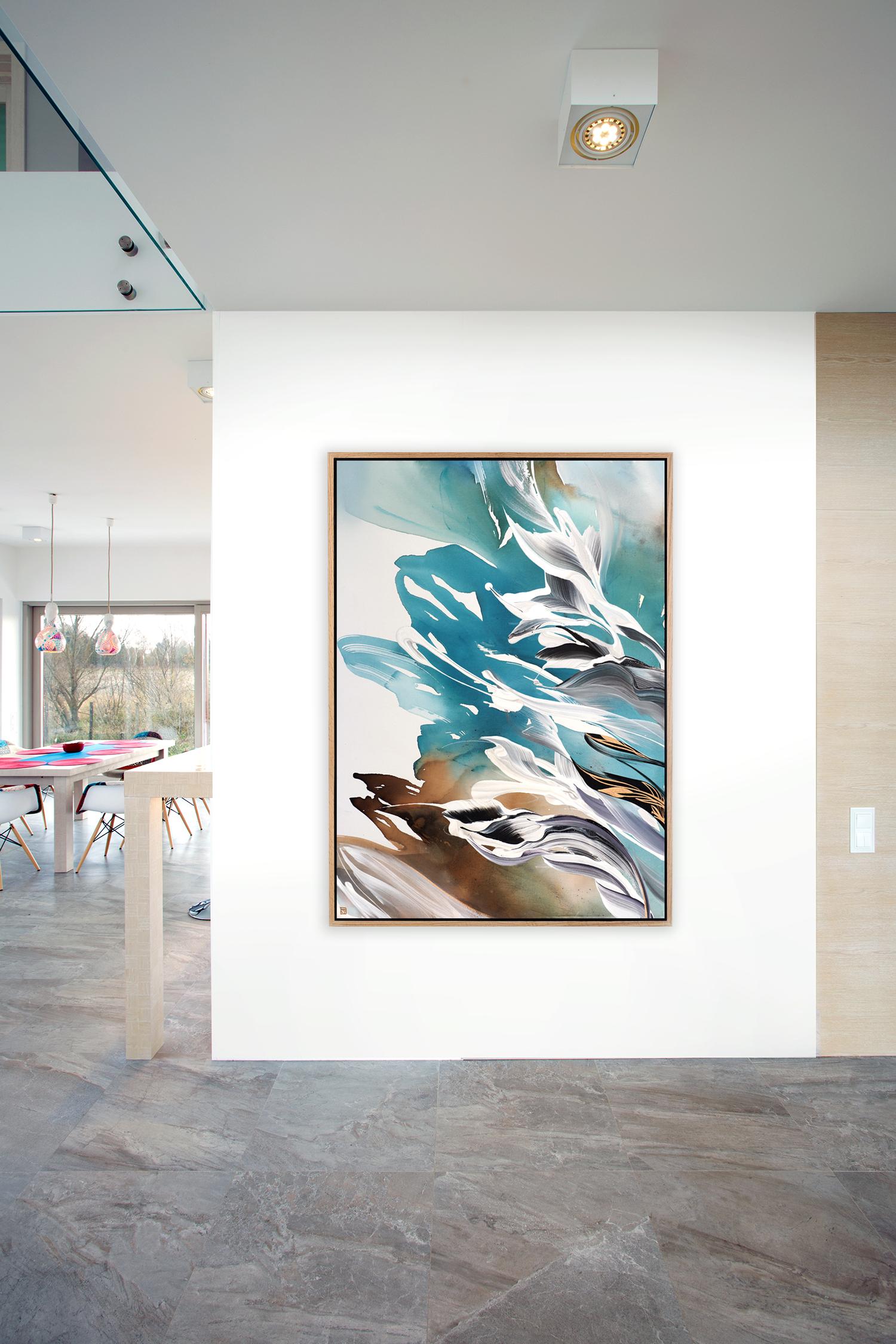 Odessa, Original Framed Signed Contemporary Blue Abstract Acrylic Painting For Sale 5