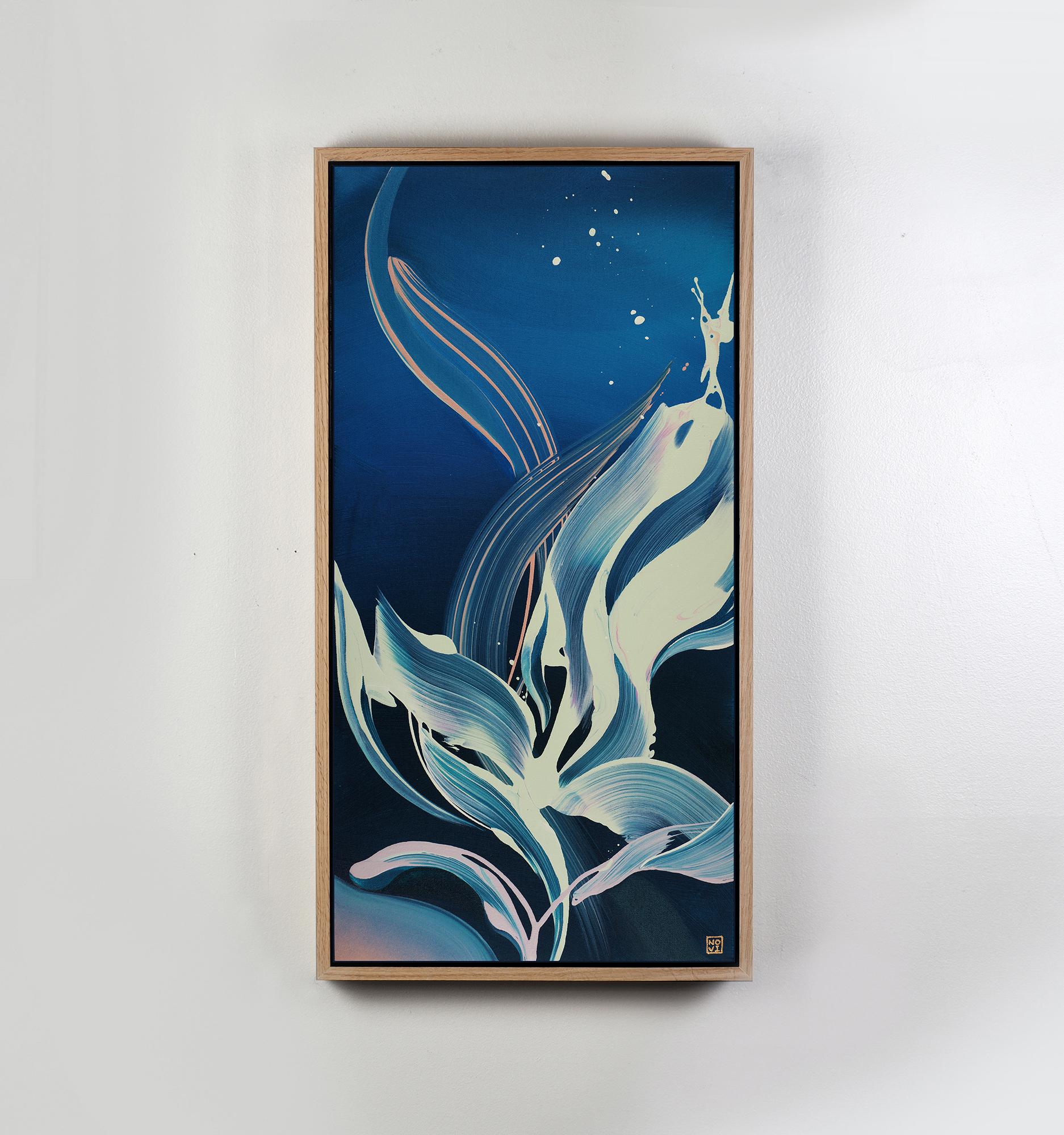 Ripples In The Static, peinture abstraite originale, 2021 - Bleu Abstract Painting par Novi Lim