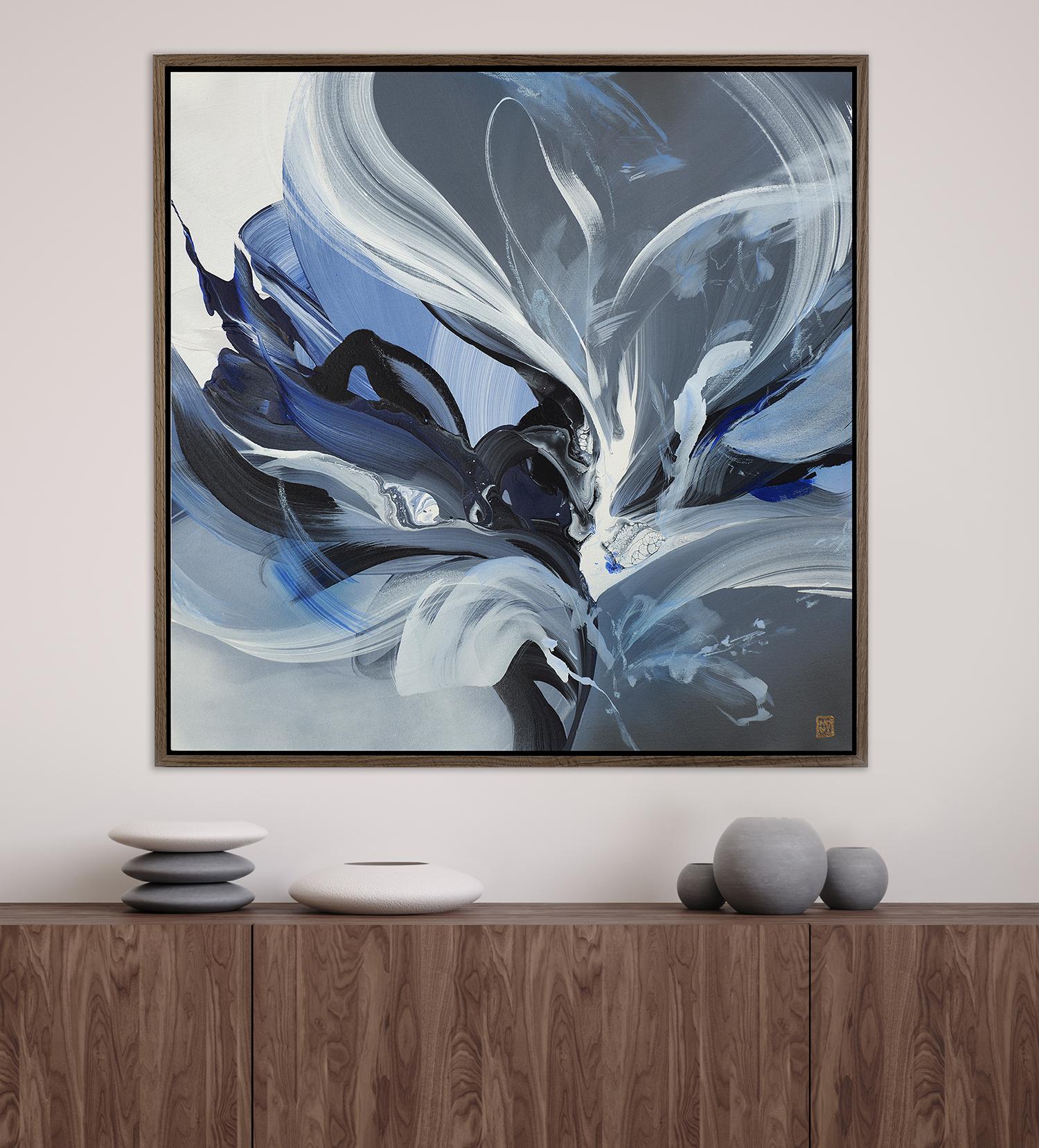 Yūgen, Original Contemporary Framed Blue Abstract Painting, 2021
31.5
