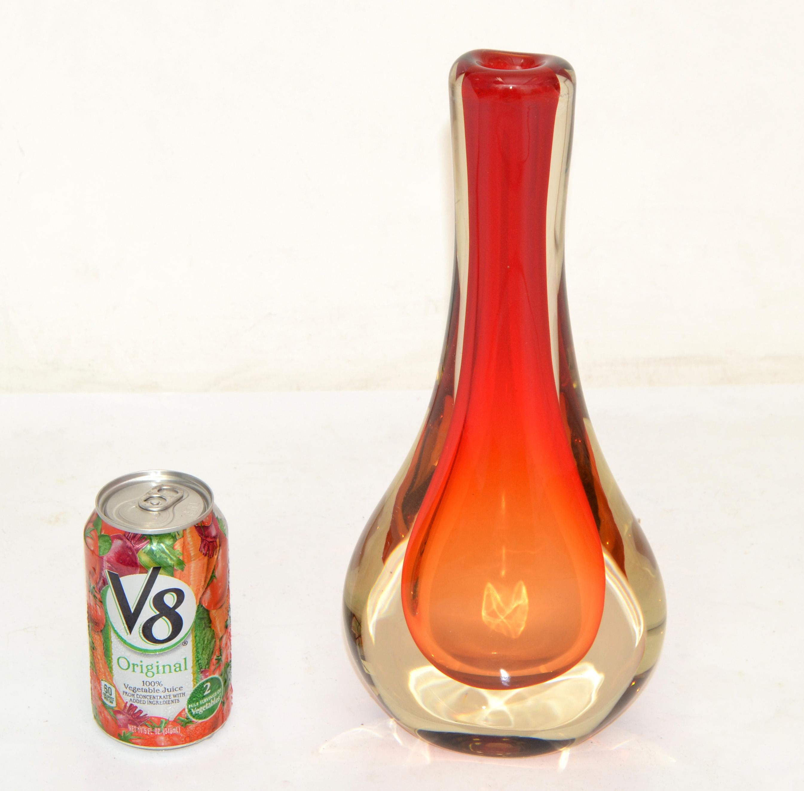 NOVICA Brazil Blown Art Glass Vase 3 Encased Colors Red, Orange & Transparent For Sale 1