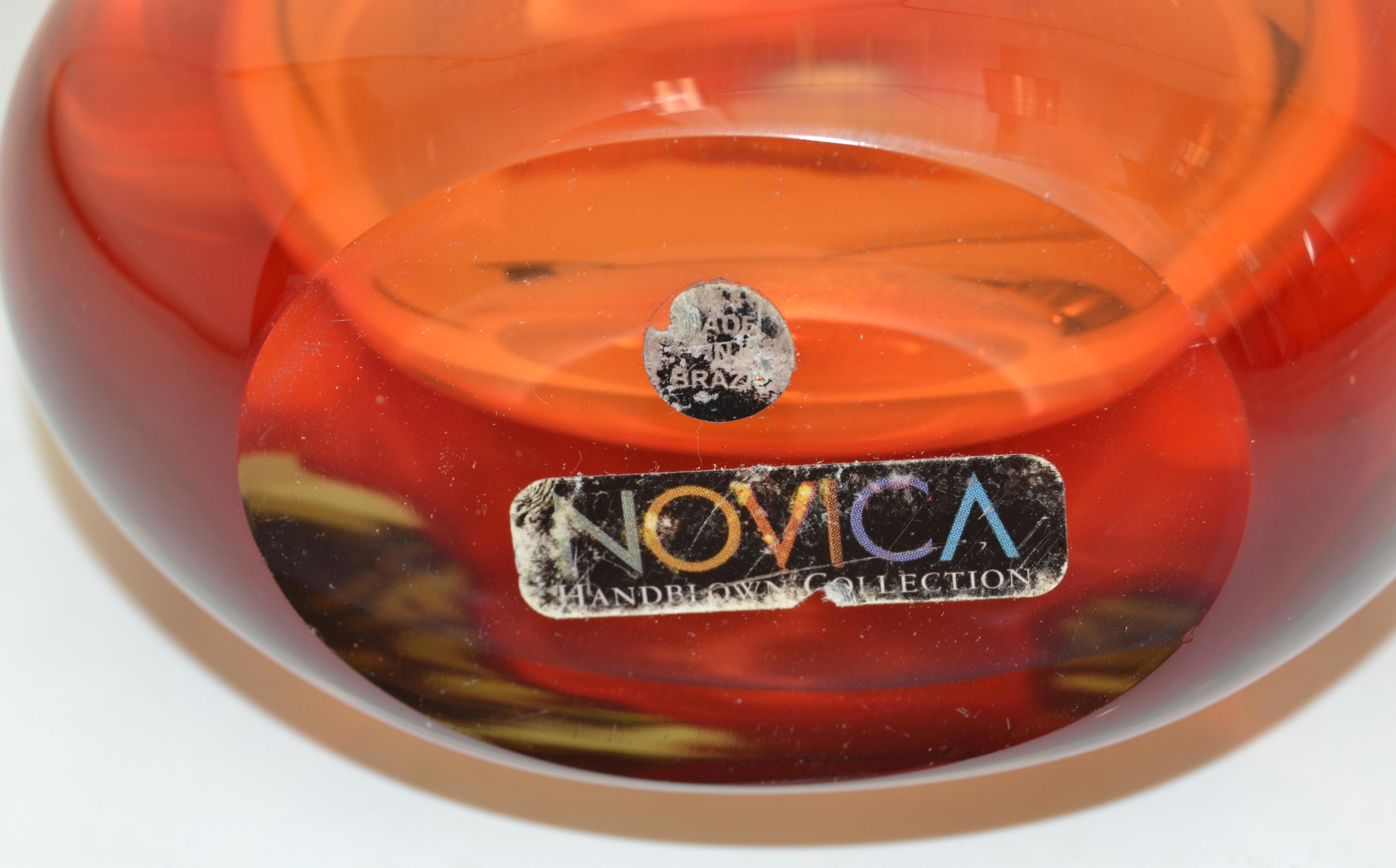 NOVICA Brazil Blown Art Glass Vase 3 Encased Colors Red, Orange & Transparent For Sale 3