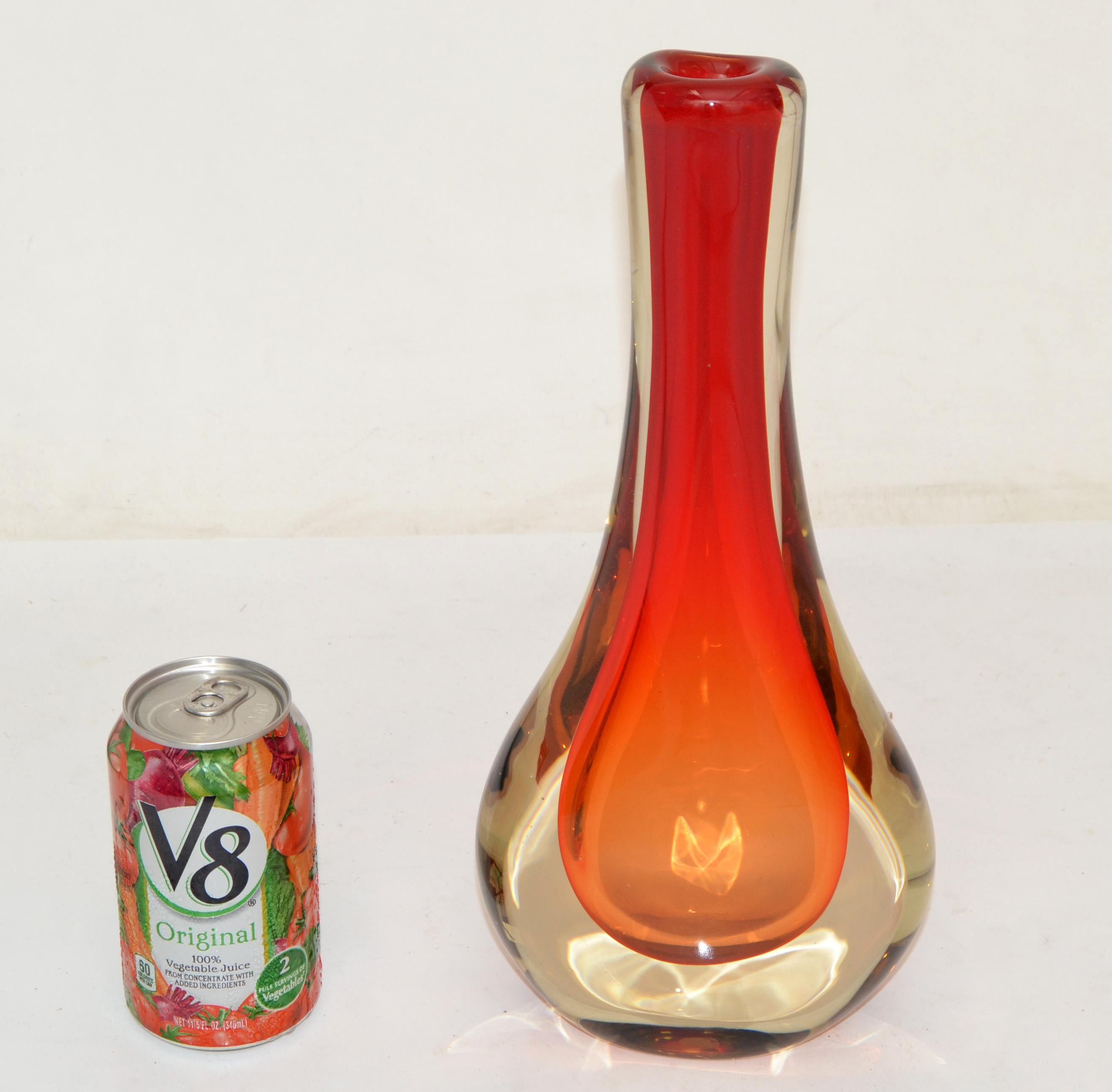 NOVICA Brazil Blown Art Glass Vase 3 Encased Colors Red, Orange & Transparent For Sale 4