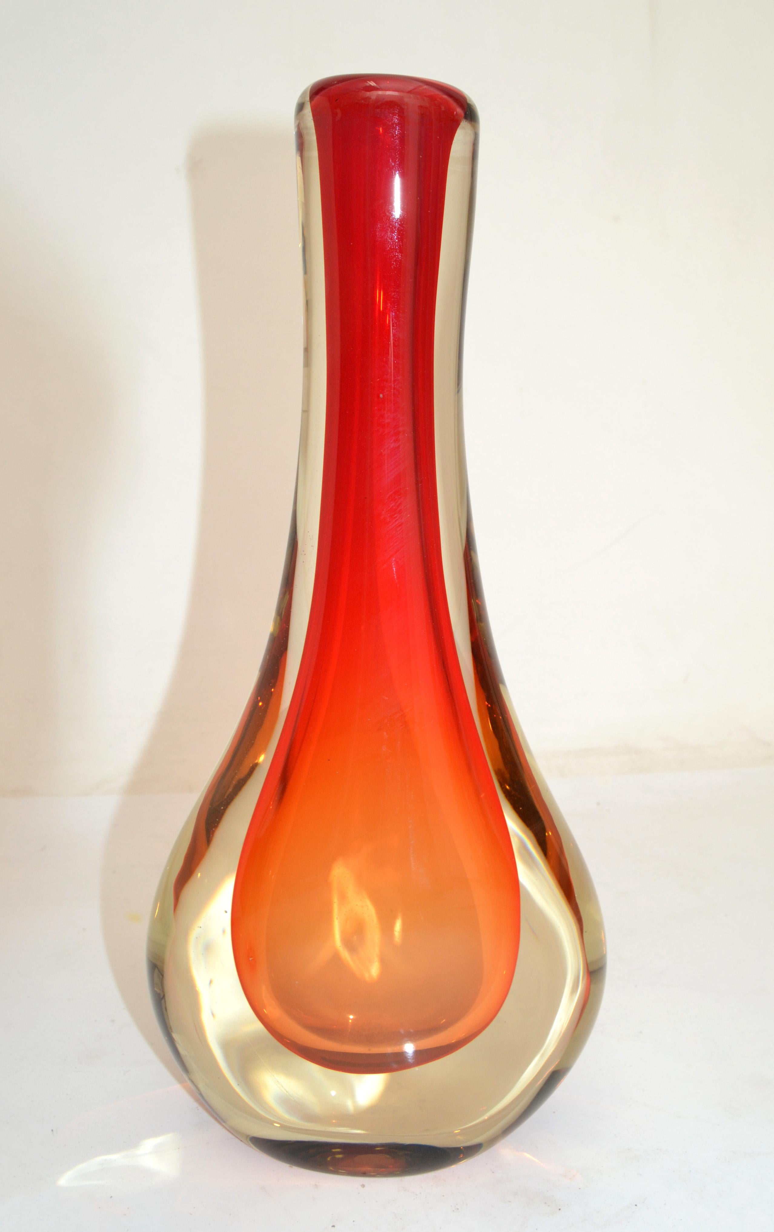 NOVICA Brazil Blown Art Glass Vase 3 Encased Colors Red, Orange & Transparent For Sale 5