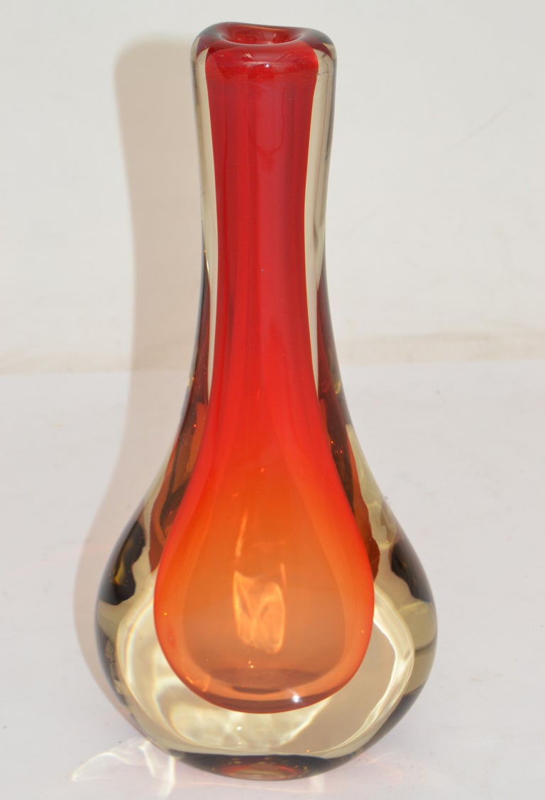 NOVICA Brazil Blown Art Glass Vase 3 Encased Colours Red, Orange and
