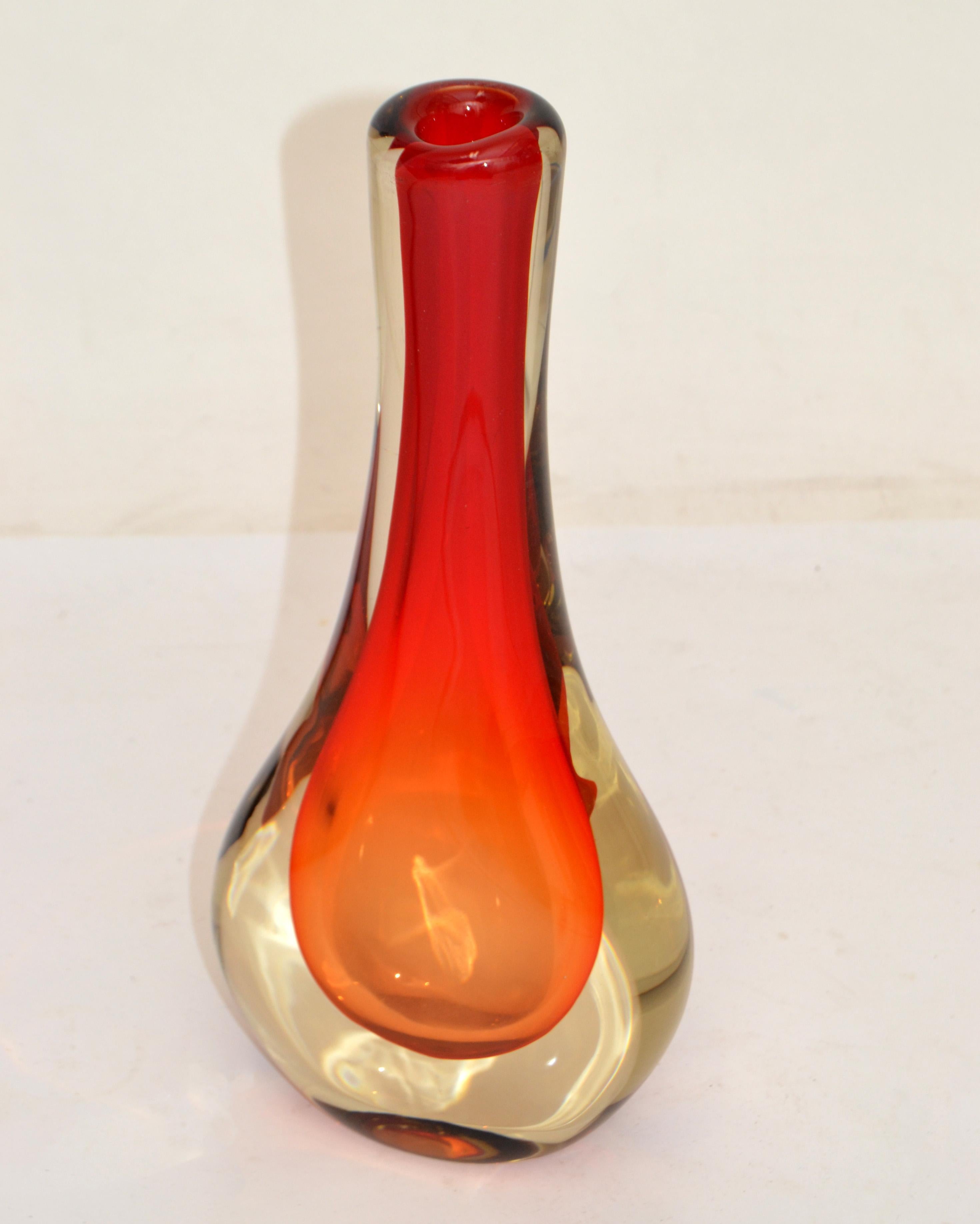 Hand-Crafted NOVICA Brazil Blown Art Glass Vase 3 Encased Colors Red, Orange & Transparent For Sale