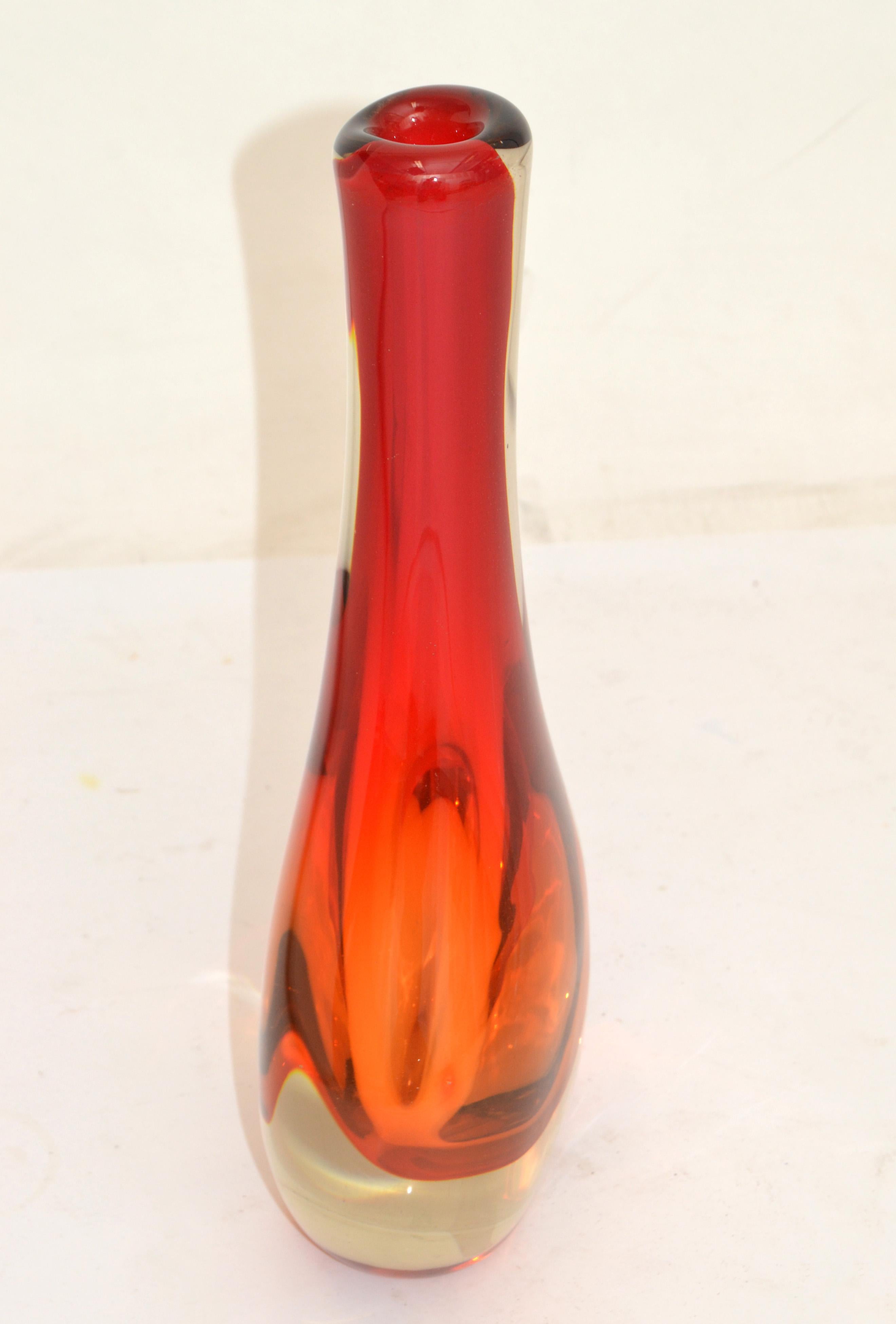NOVICA Brazil Blown Art Glass Vase 3 Encased Colors Red, Orange & Transparent In Good Condition For Sale In Miami, FL