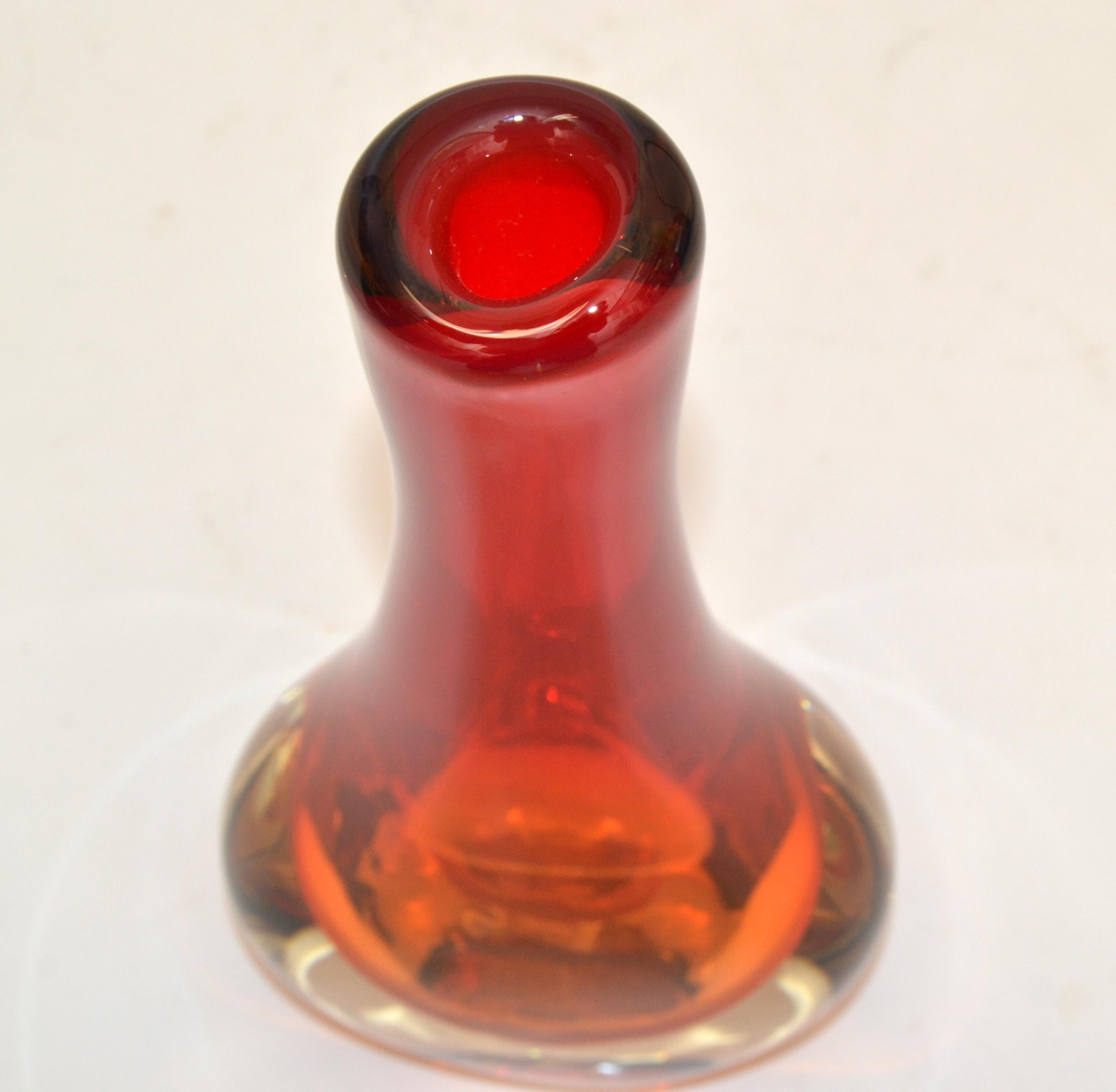 Blown Glass NOVICA Brazil Blown Art Glass Vase 3 Encased Colors Red, Orange & Transparent For Sale