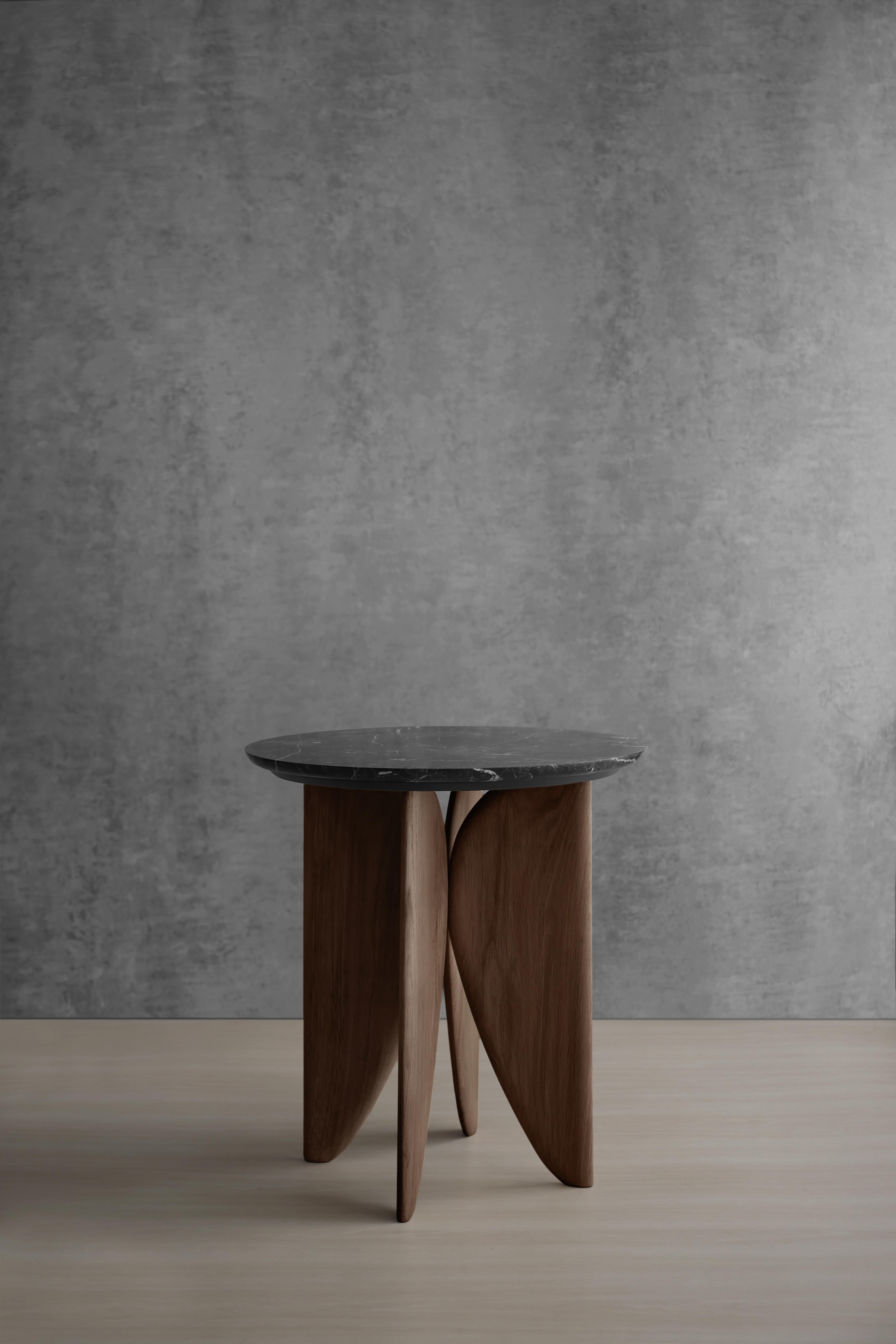 Mexican Noviembre VI Side Table, Nightstand in Walnut and Marble Top by Joel Escalona For Sale