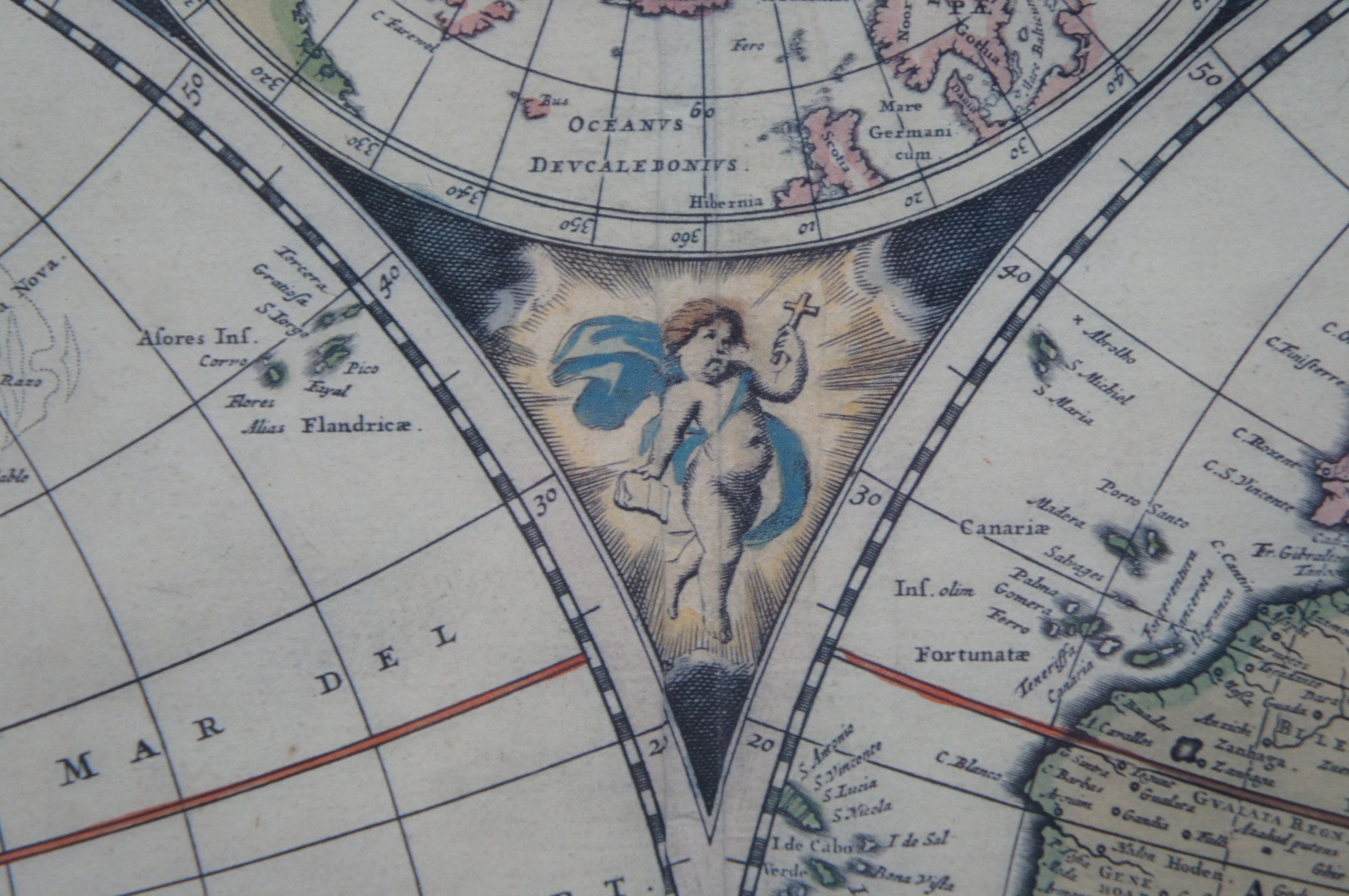 Novissima Totius Terrarum Orbis Tabula Map After Nicolaes Visscher Burled Frame For Sale 2