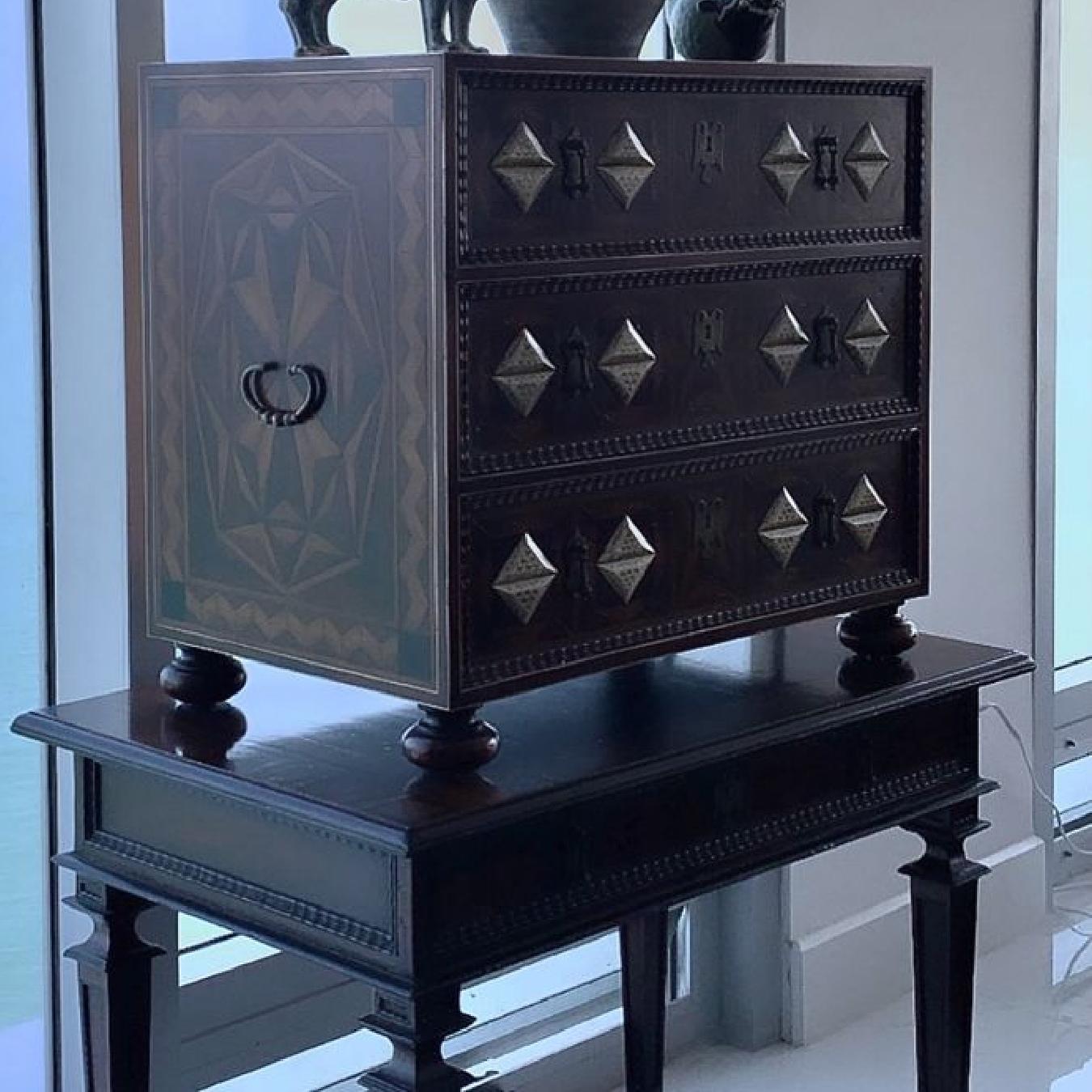 Mexican Novo Hispanic Style Tula Console with Handcrafted Portuguese Moldings& Marquetry For Sale
