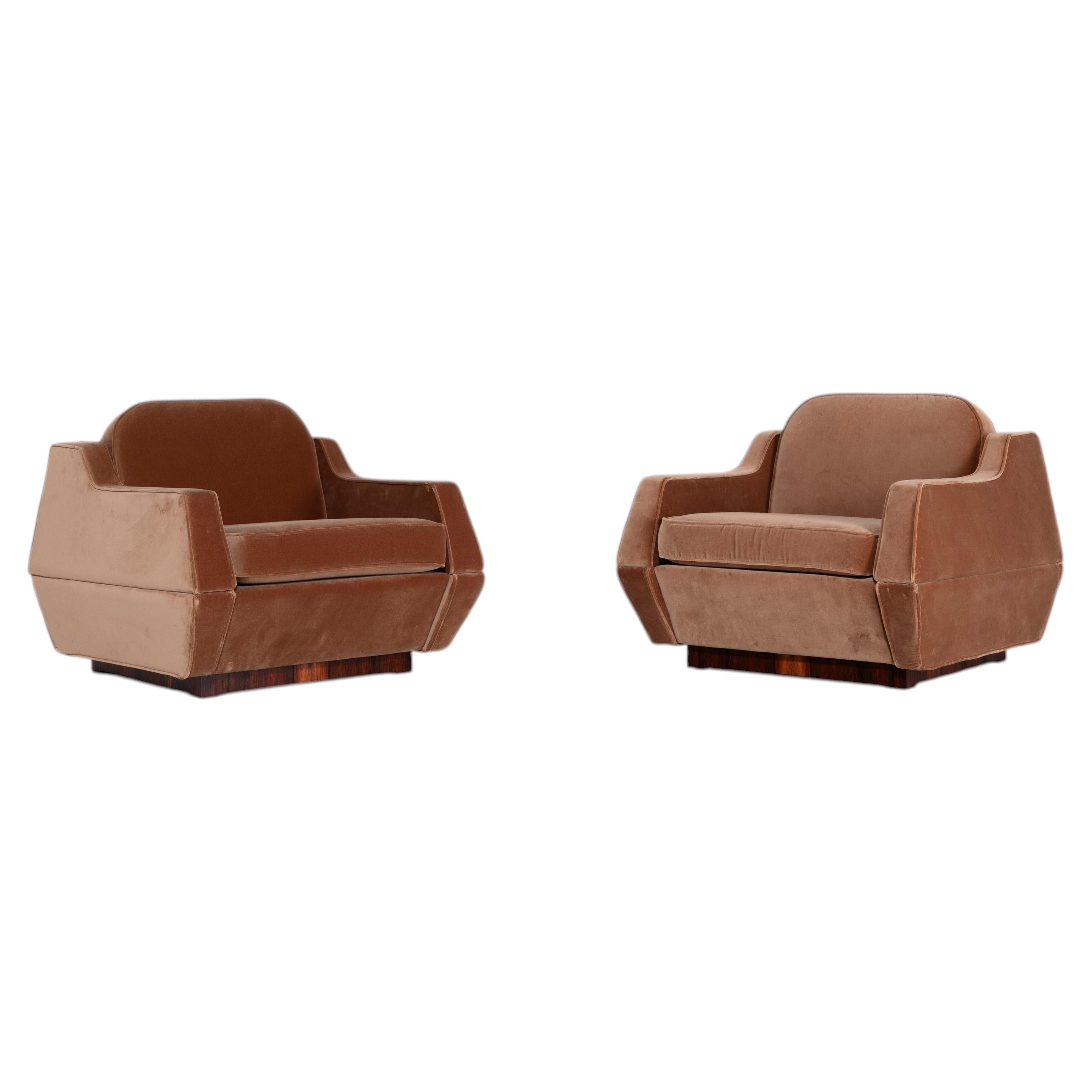 Novo Rumo, Pair of Armchairs, Velvet, Brazil, 1960s