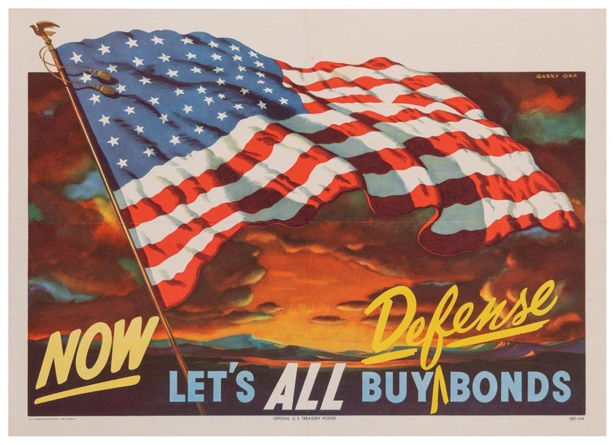 „Now Let's All Buy Defense Bonds“ Vintage-Poster von Gary Orr, 1950 (Mitte des 20. Jahrhunderts) im Angebot