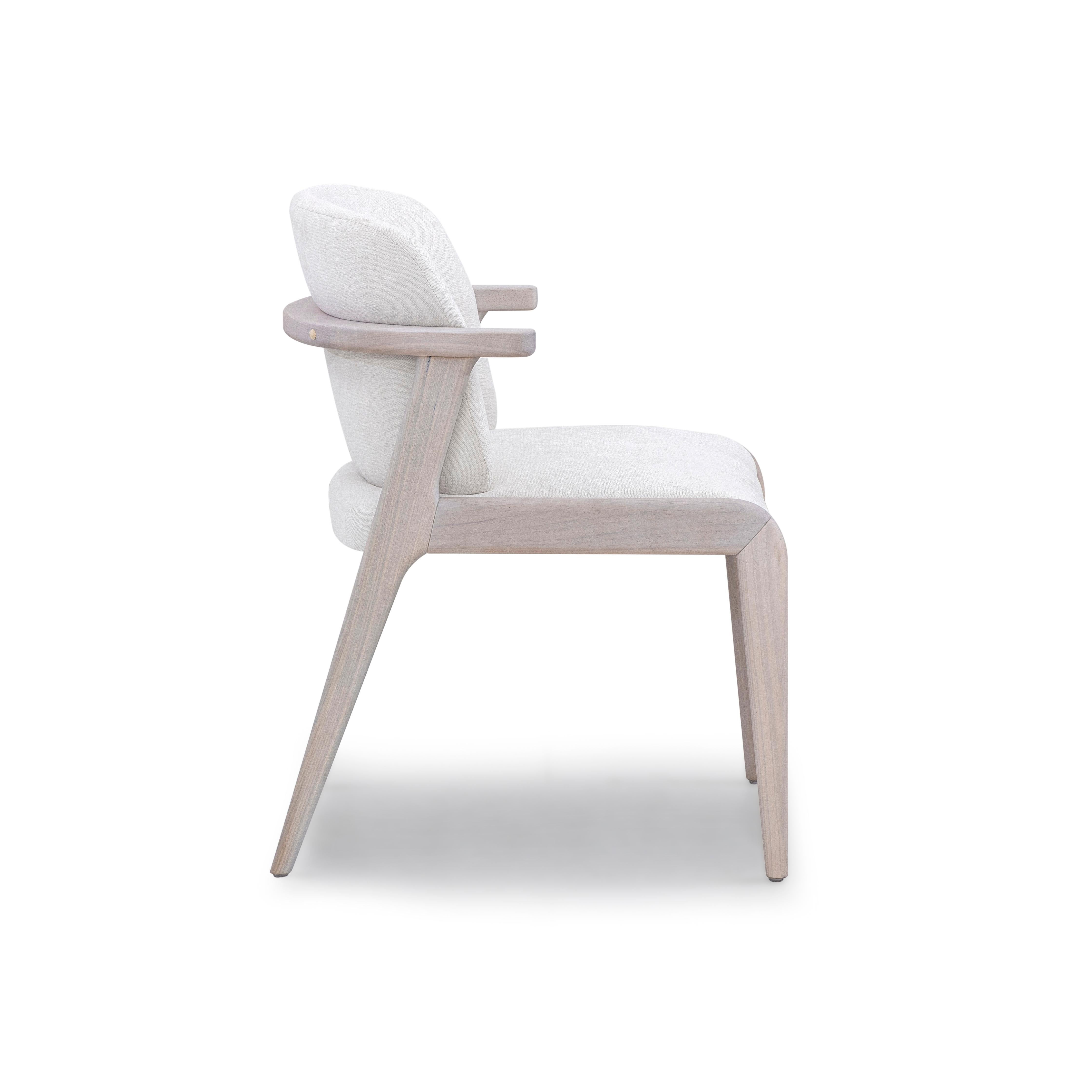 Moderne Chaise de salle à manger ou d'appoint en chêne dover ivoire rembourrée de forme moderne - Nowe Line en vente
