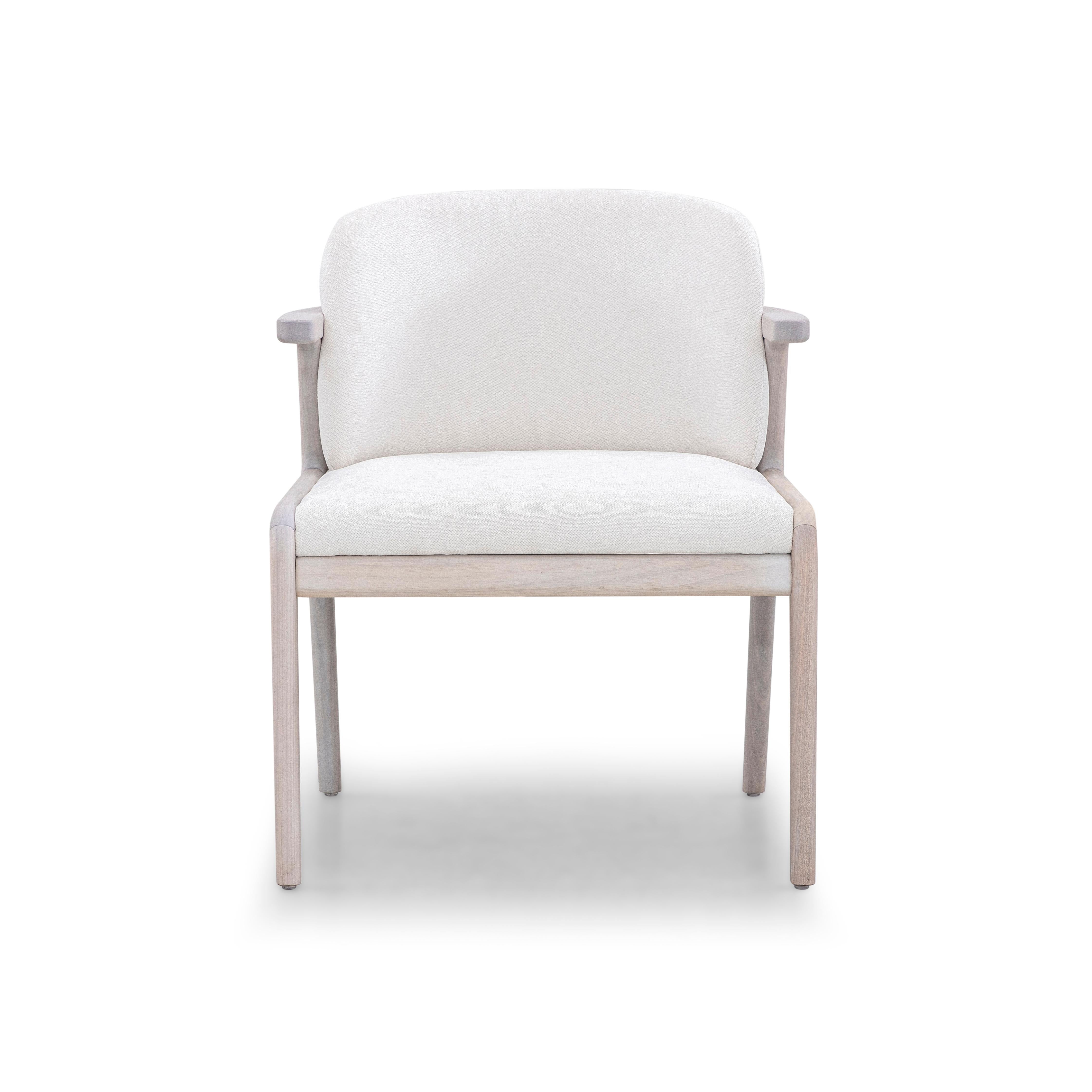 Placage Chaise de salle à manger ou d'appoint en chêne dover ivoire rembourrée de forme moderne - Nowe Line en vente
