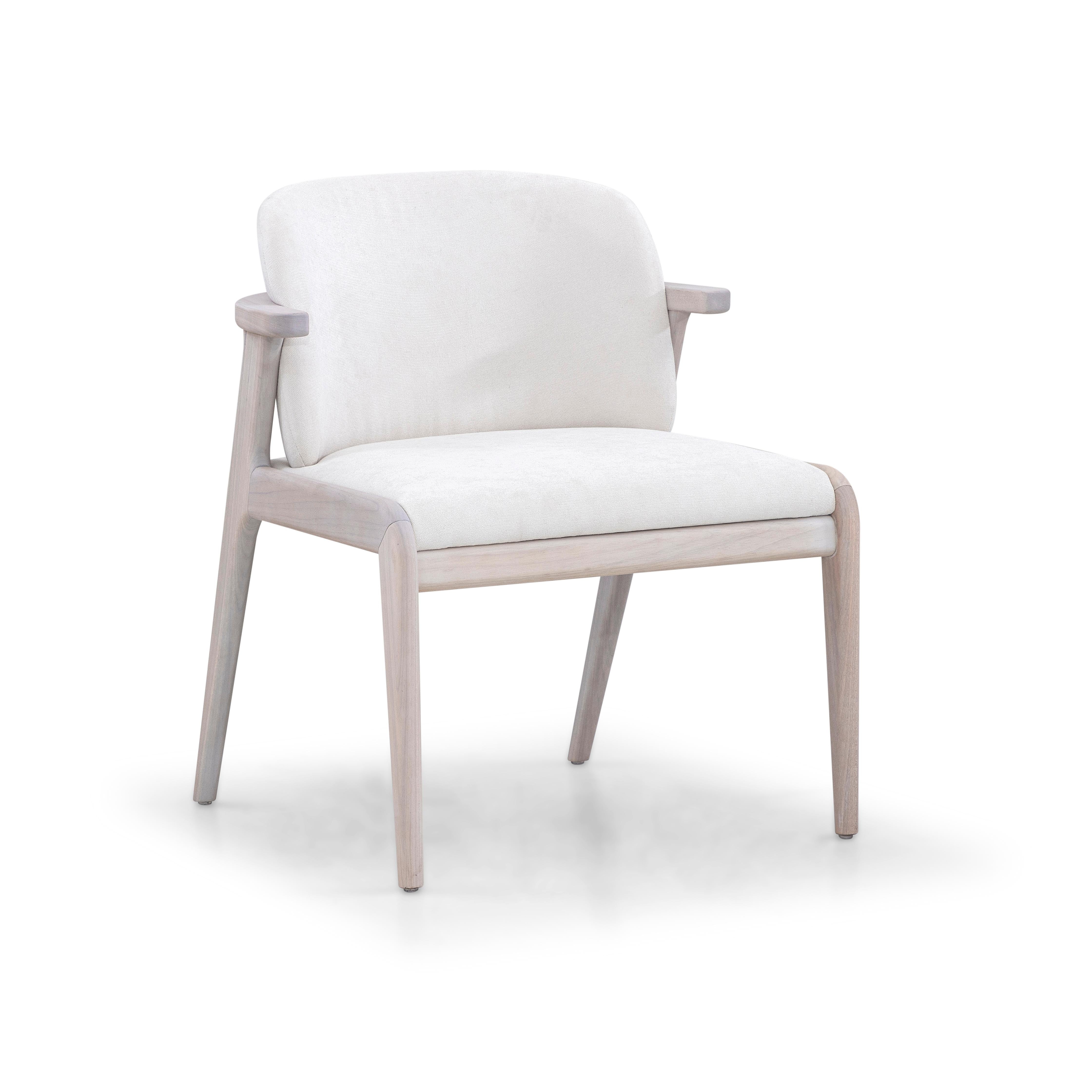XXIe siècle et contemporain Chaise de salle à manger ou d'appoint en chêne dover ivoire rembourrée de forme moderne - Nowe Line en vente