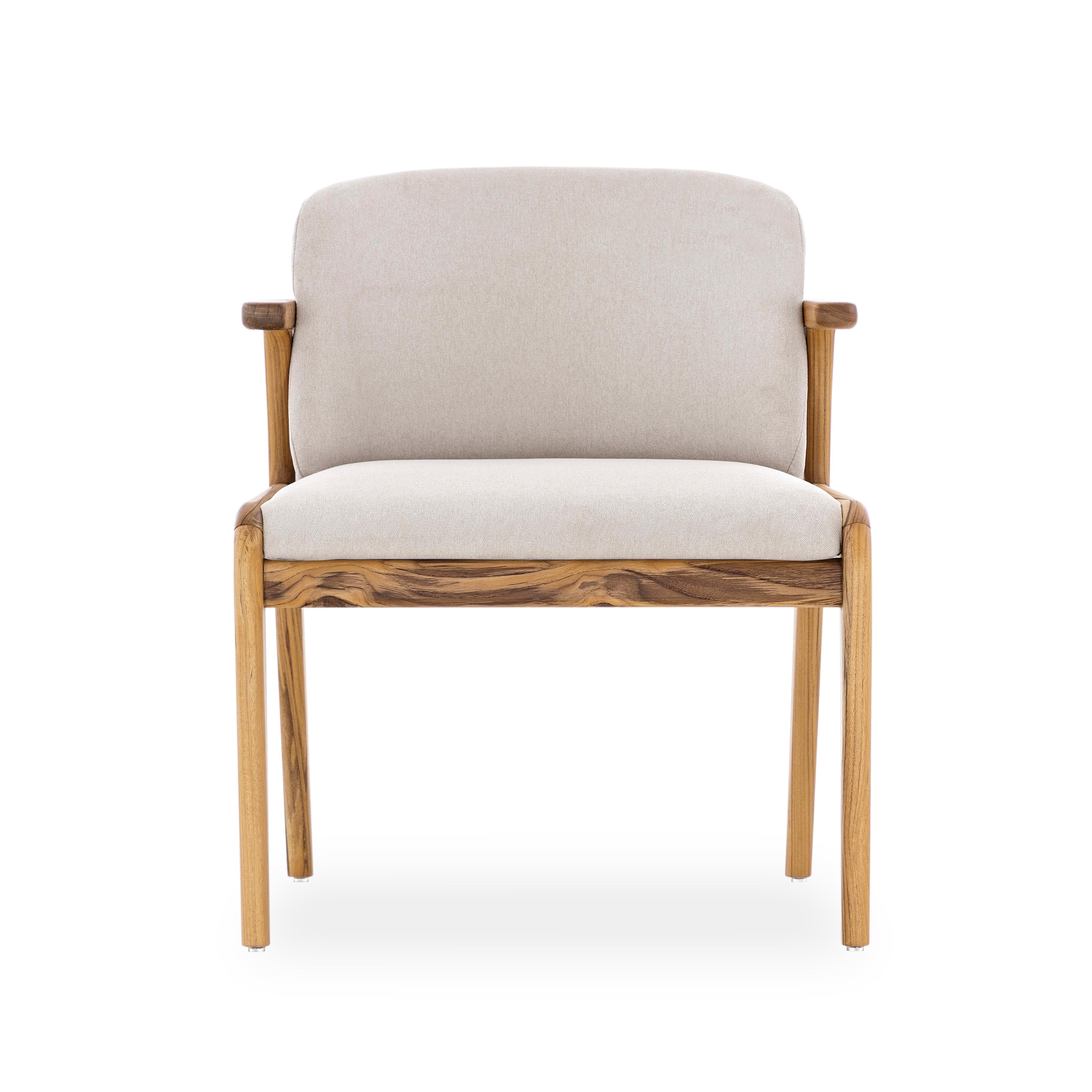 Upholstery Nowe Dining Chair in Teak Wood Finish and Beige Cotton Fabric For Sale