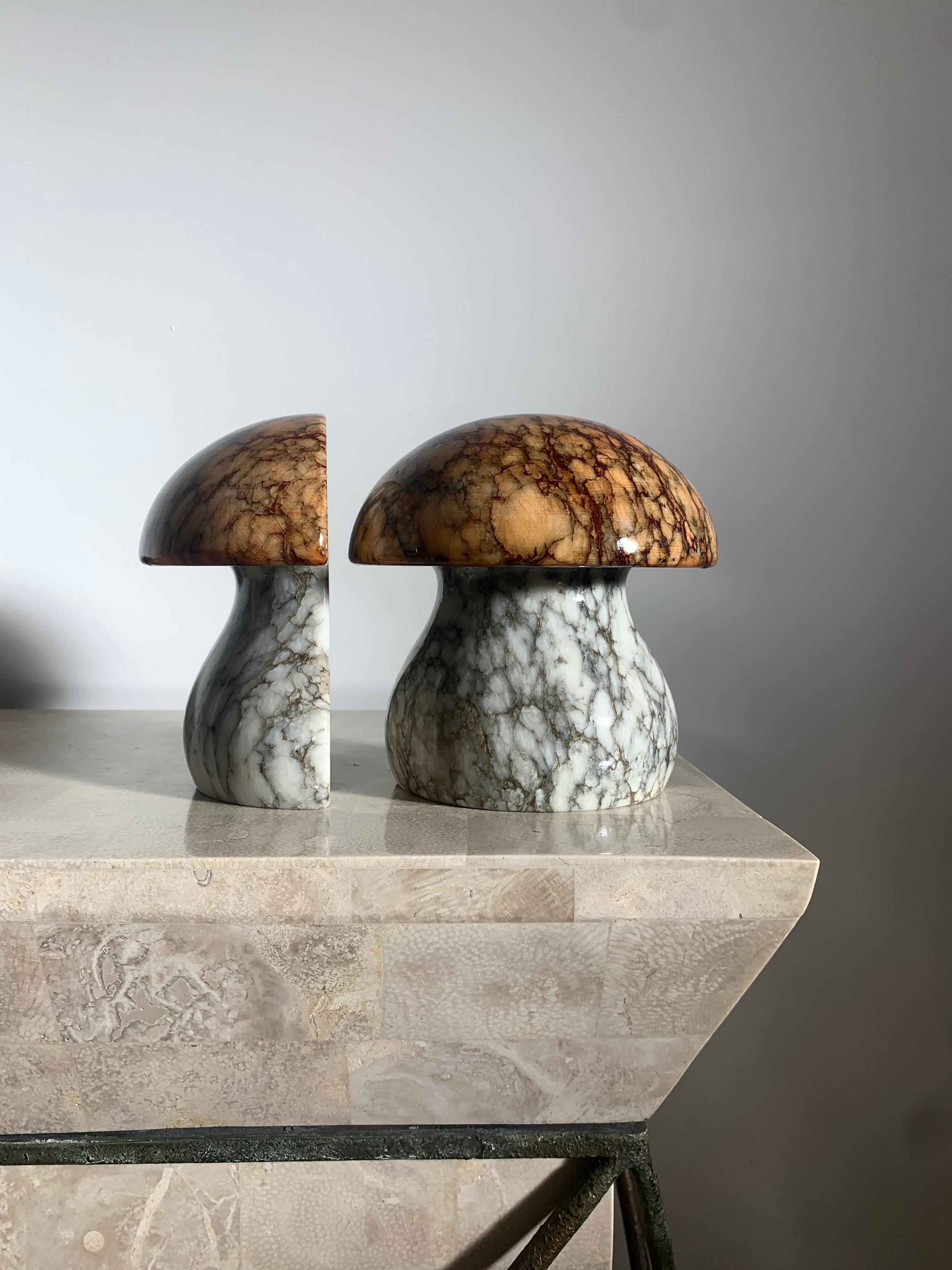 Hand-Carved Noymer Marble Mushroom Bookends, 1960s