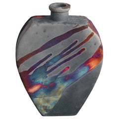 Nozomu Raku Pottery Vase - Carbon Copper - Handmade Ceramic Home Decor Gift