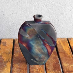 Nozomu Raku Pottery Vase - Carbon Copper - Handmade Ceramic Home Decor Gift