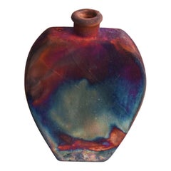 Jarrón de Cerámica Raku Nozomu, Cobre Mate, Hecho a Mano Regalo Decorativo de Cerámica para el Hogar