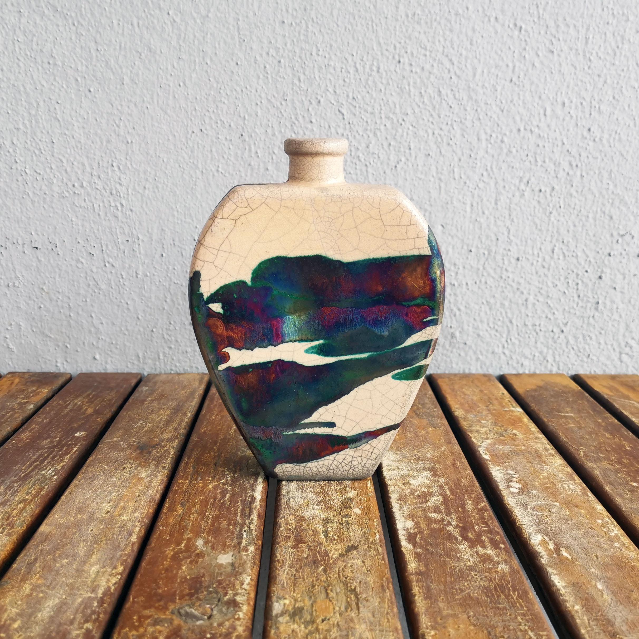 Nozomu Raku Pottery Vase, Half Copper Matte, Handmade Ceramic Home Decor Gift In New Condition For Sale In Petaling Jaya, MY